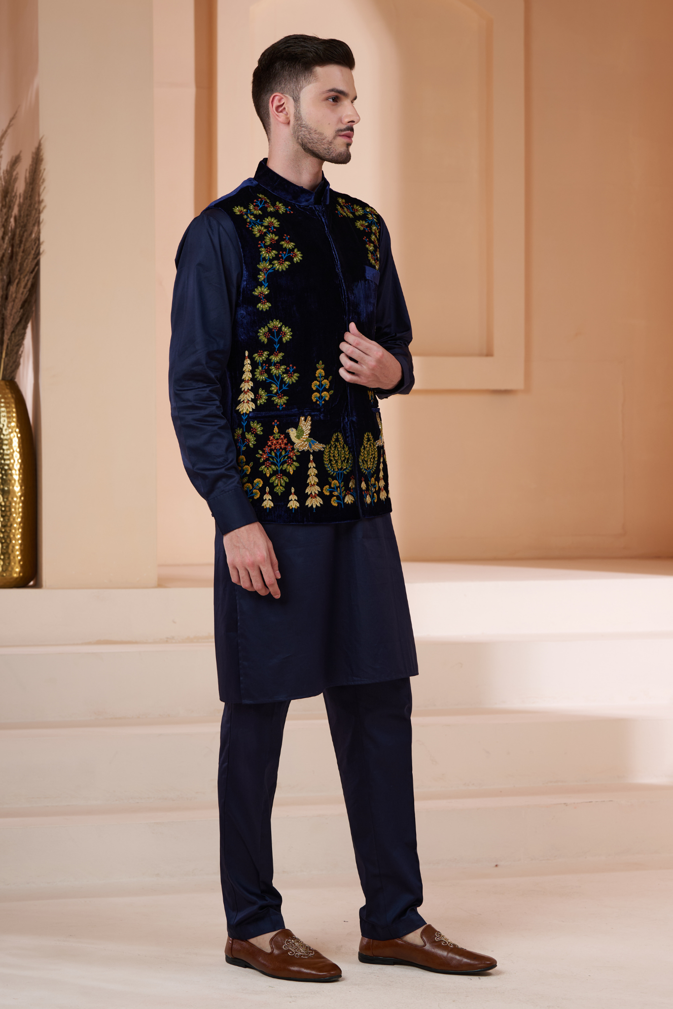 Velvet Embroidered  Nehru Jacket , Men's Bandi