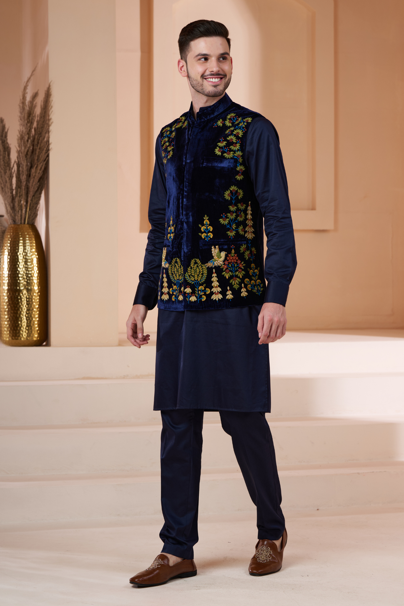 Velvet Embroidered  Nehru Jacket , Men's Bandi