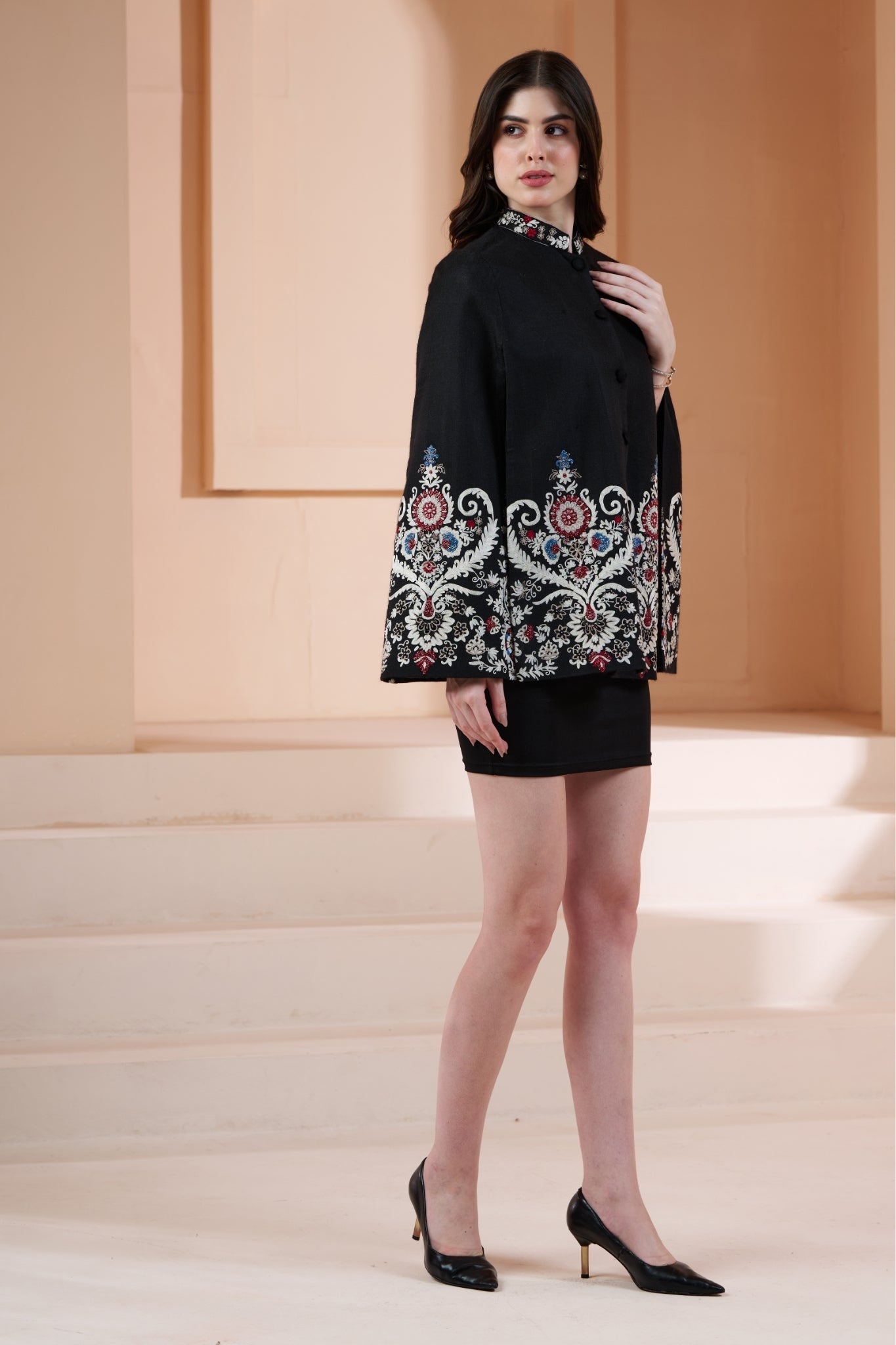 Floral Damask Embroidered Cape