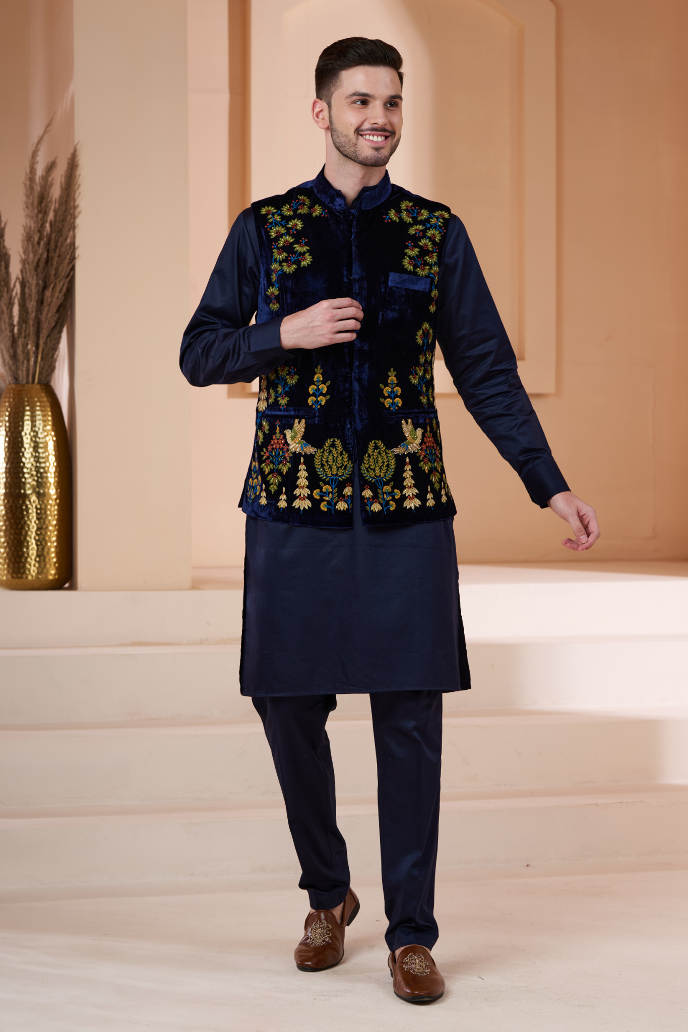 Velvet Embroidered  Nehru Jacket , Men's Bandi