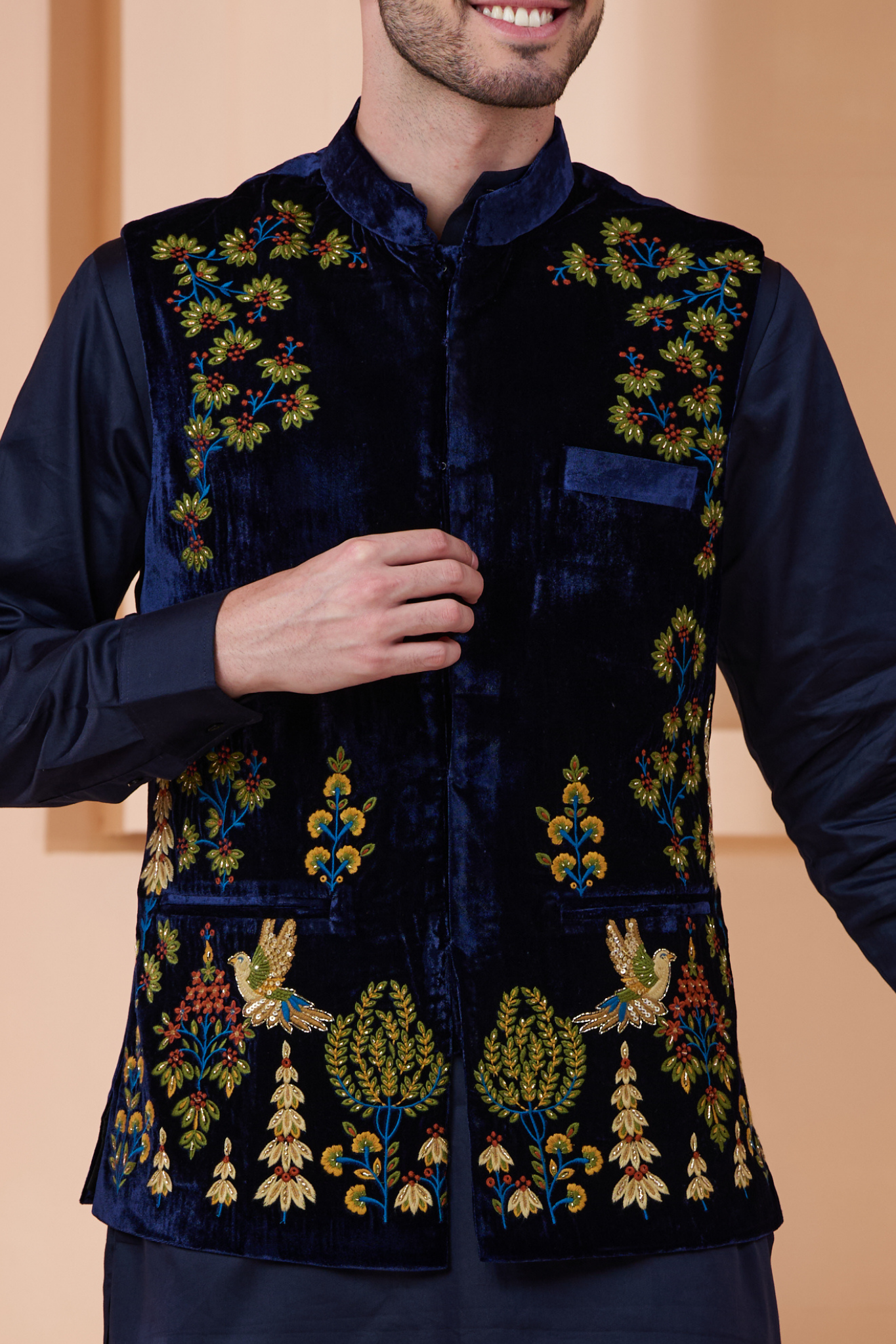 Velvet Embroidered  Nehru Jacket , Men's Bandi