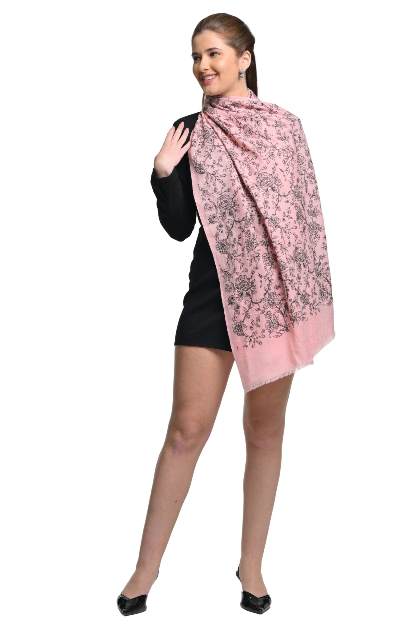 Taroob Hand Embellished Sketched Floral Scarf