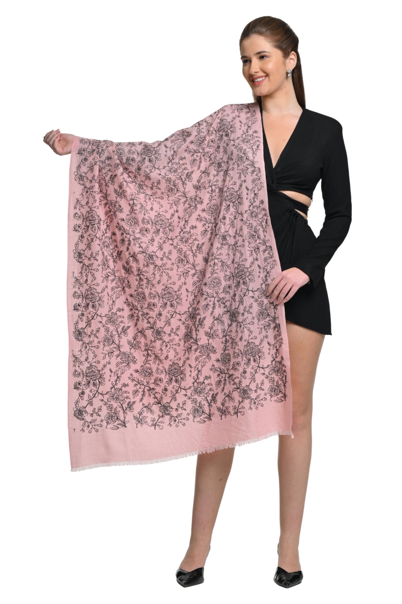 Taroob Gift Set of Hand Embellished Sketched Floral Scarf for Her