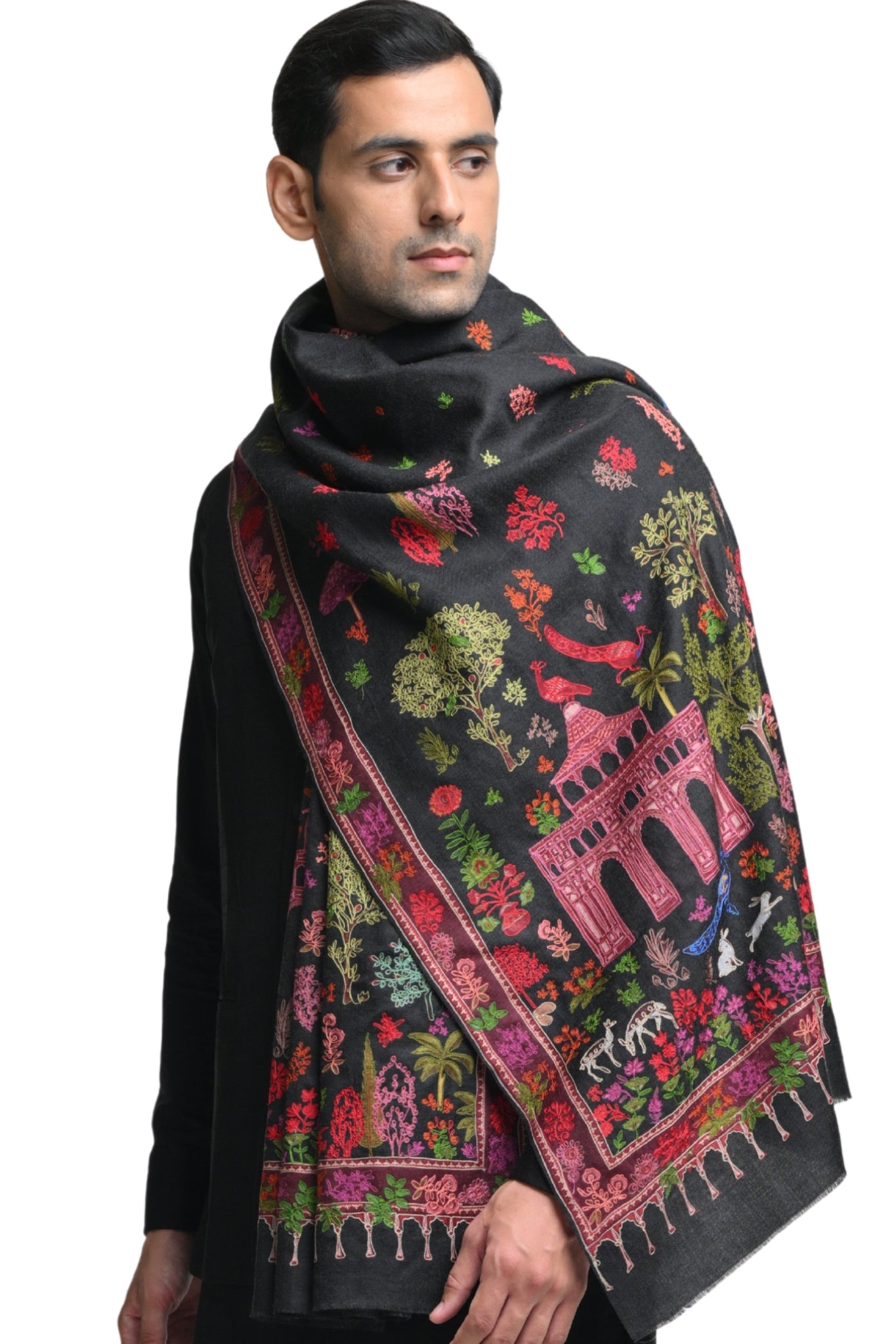 Taroob Wool Nizam Embroidered Kalamkari Stole
