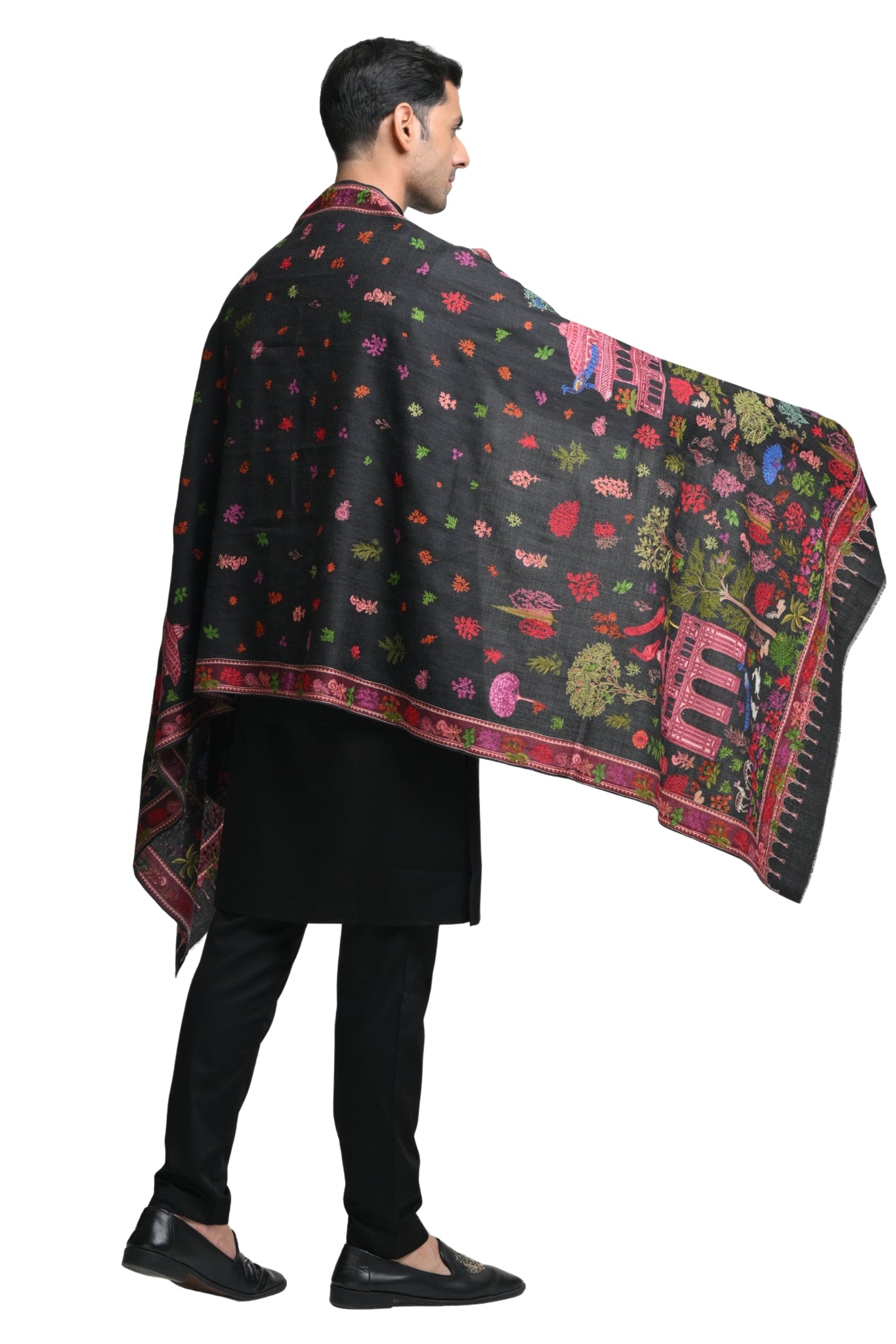 Taroob Wool Nizam Embroidered Kalamkari Stole