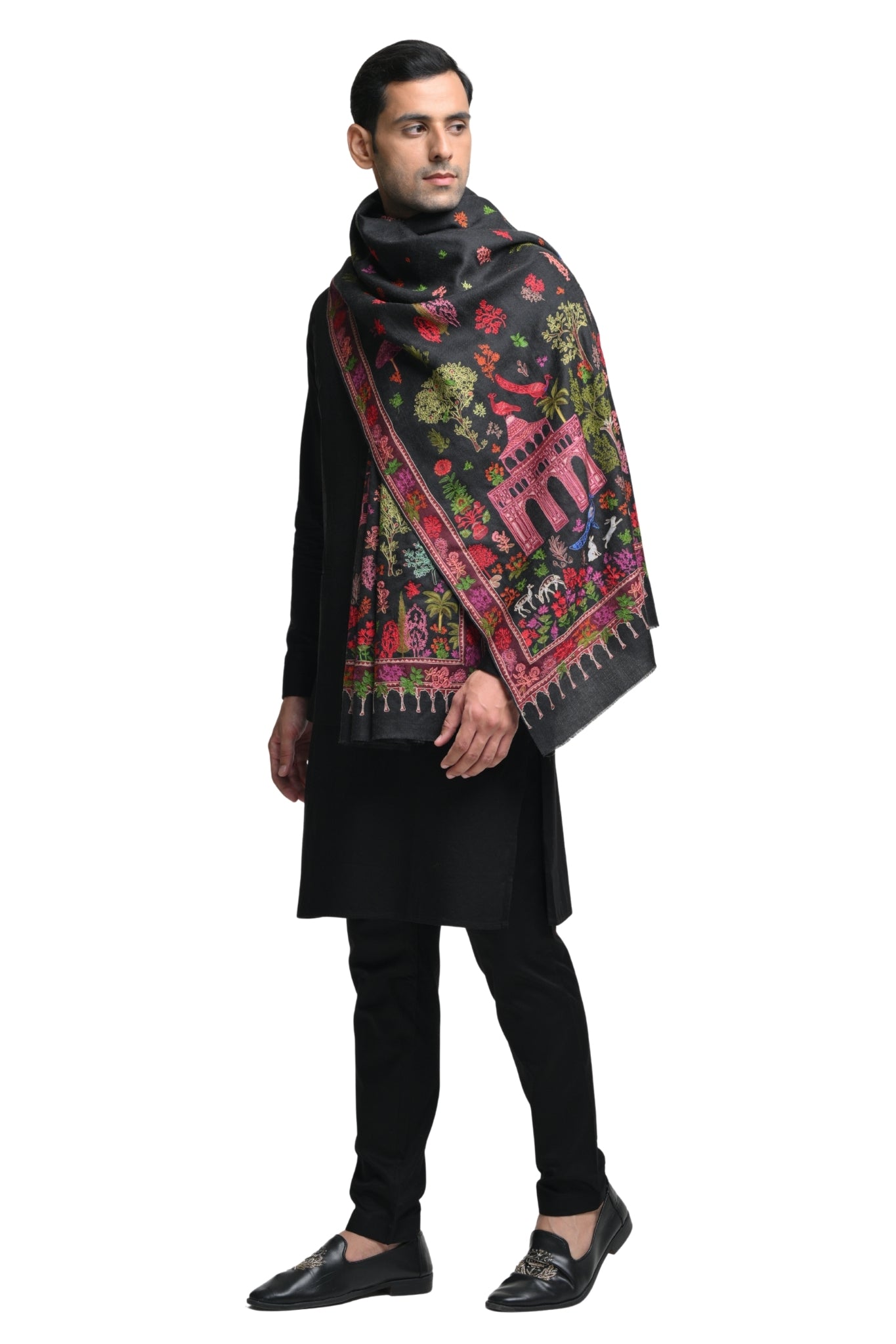 Taroob Wool Nizam Embroidered Kalamkari Stole