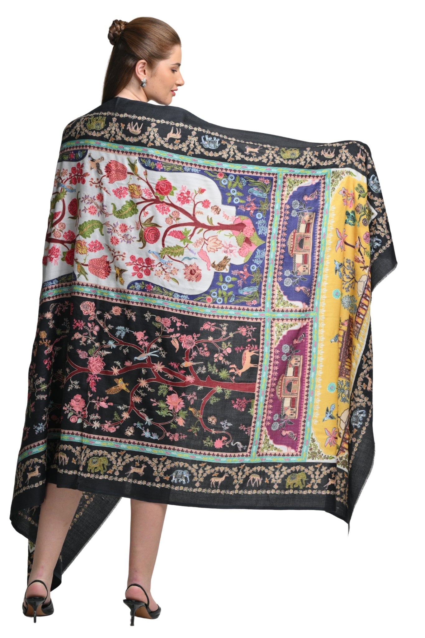 Taroob Shahi Darbar Wool Kalamkari Shawl