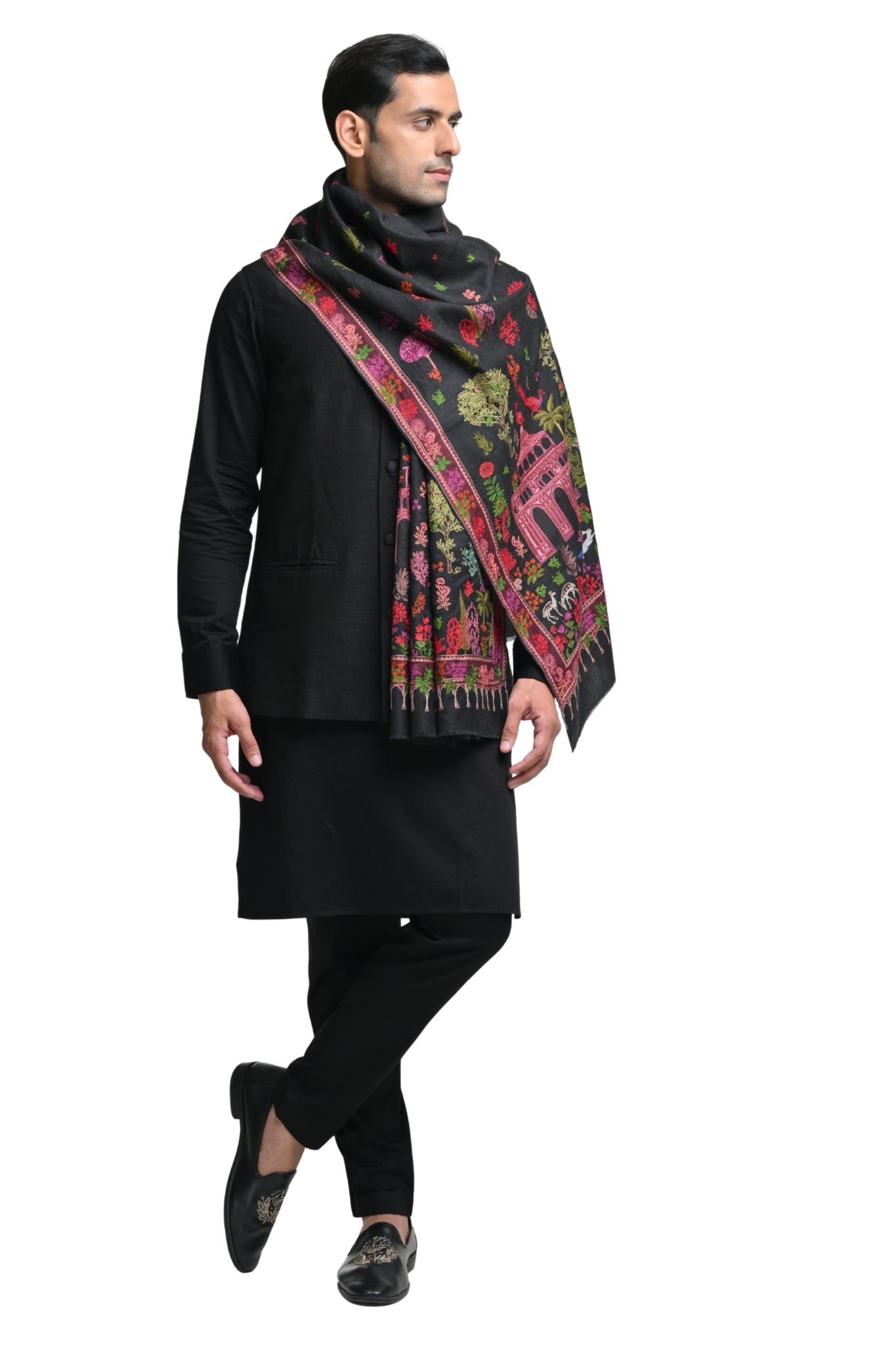 Taroob Wool Nizam Embroidered Kalamkari Stole