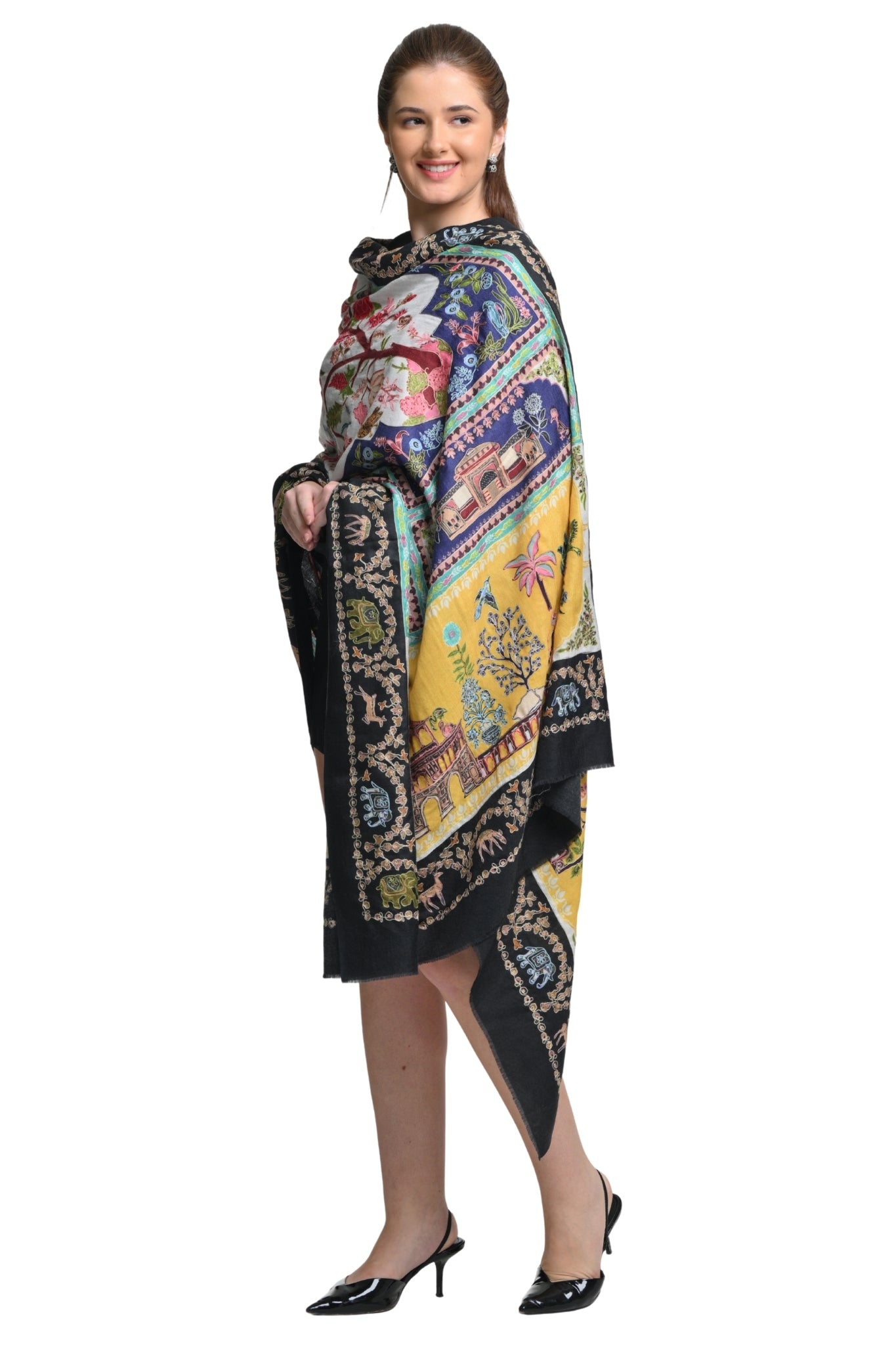 Taroob Shahi Darbar Wool Kalamkari Shawl