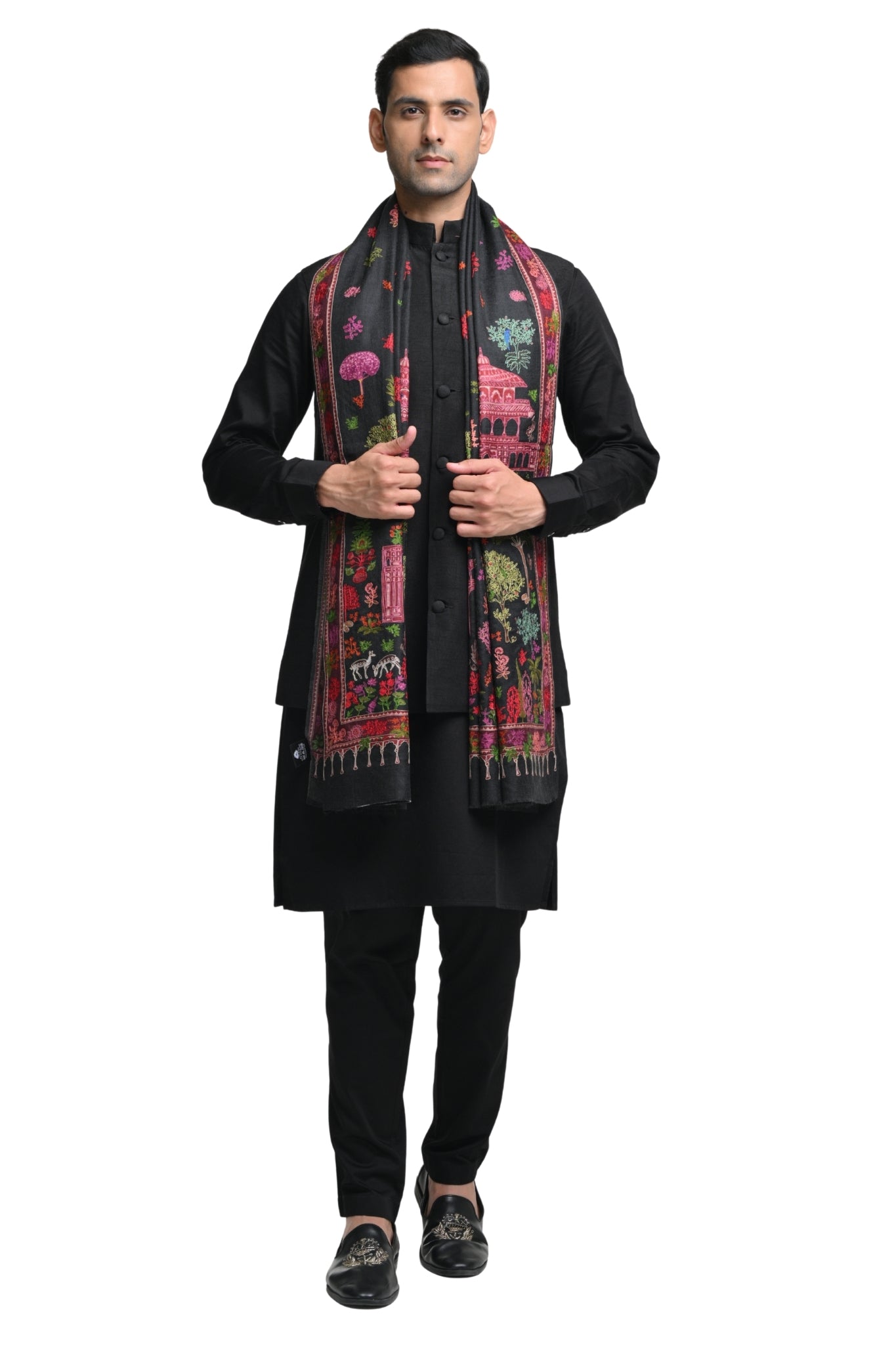 Taroob Wool Nizam Embroidered Kalamkari Stole
