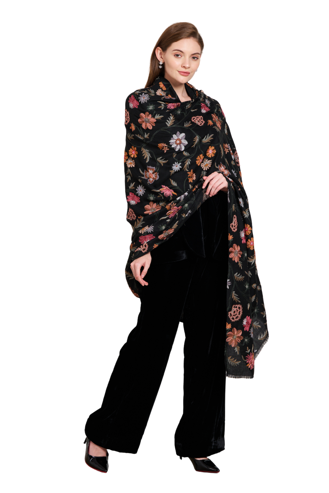 Blooming Floral Embroidered Cashmere Shawl