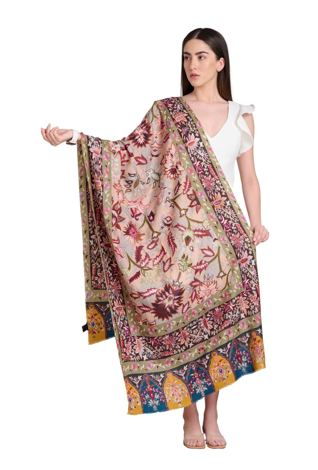 His & Her Gift Set of Men's Wool Kaani Stole and Women's Embroidered Kalamkari Stole