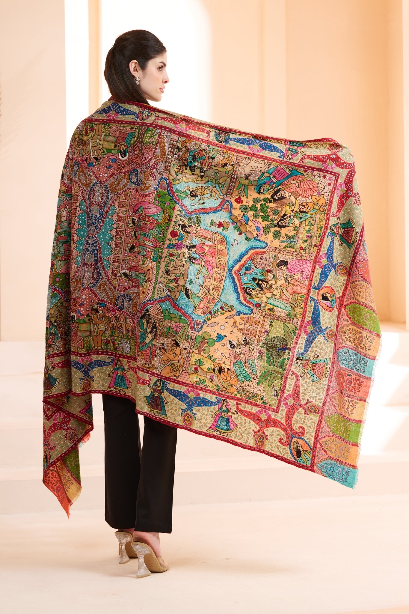 Heirloom Kalamkari Ram-Darbar Pure Pashmina Shawl