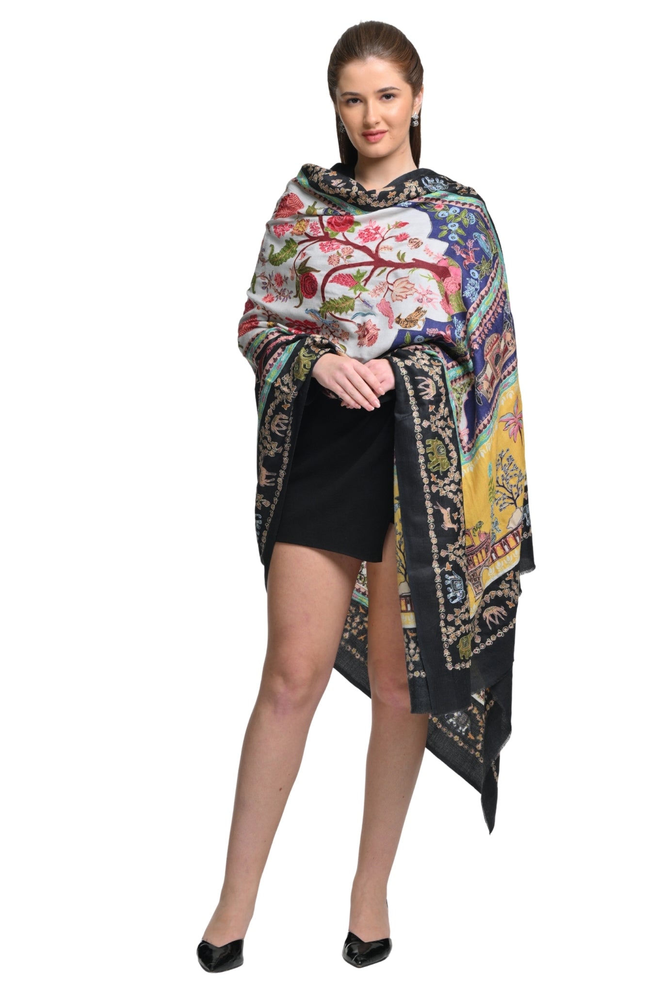 Taroob Shahi Darbar Wool Kalamkari Shawl