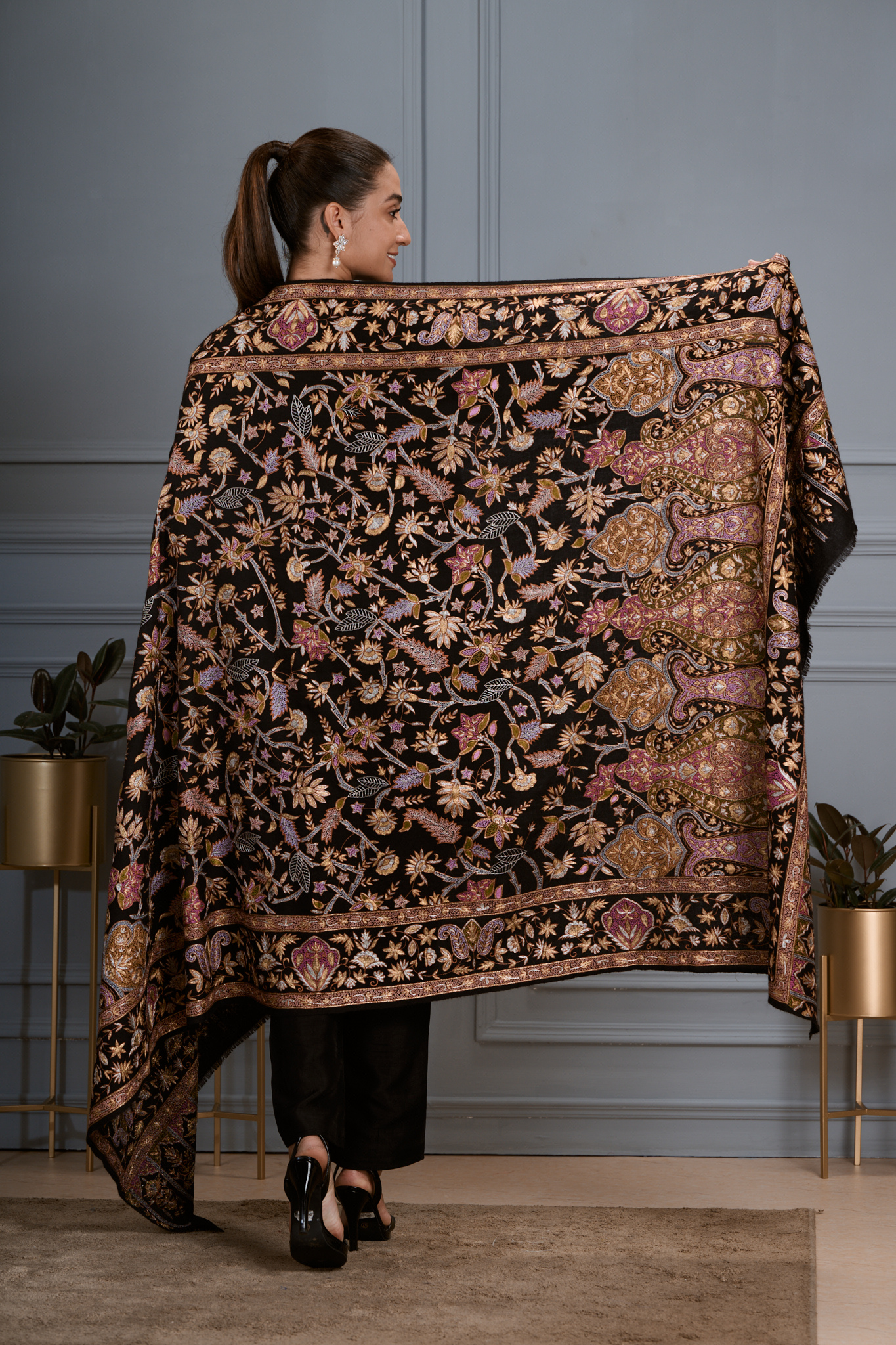 Heirloom Pure Pashmina Resham & Tilla Shawl