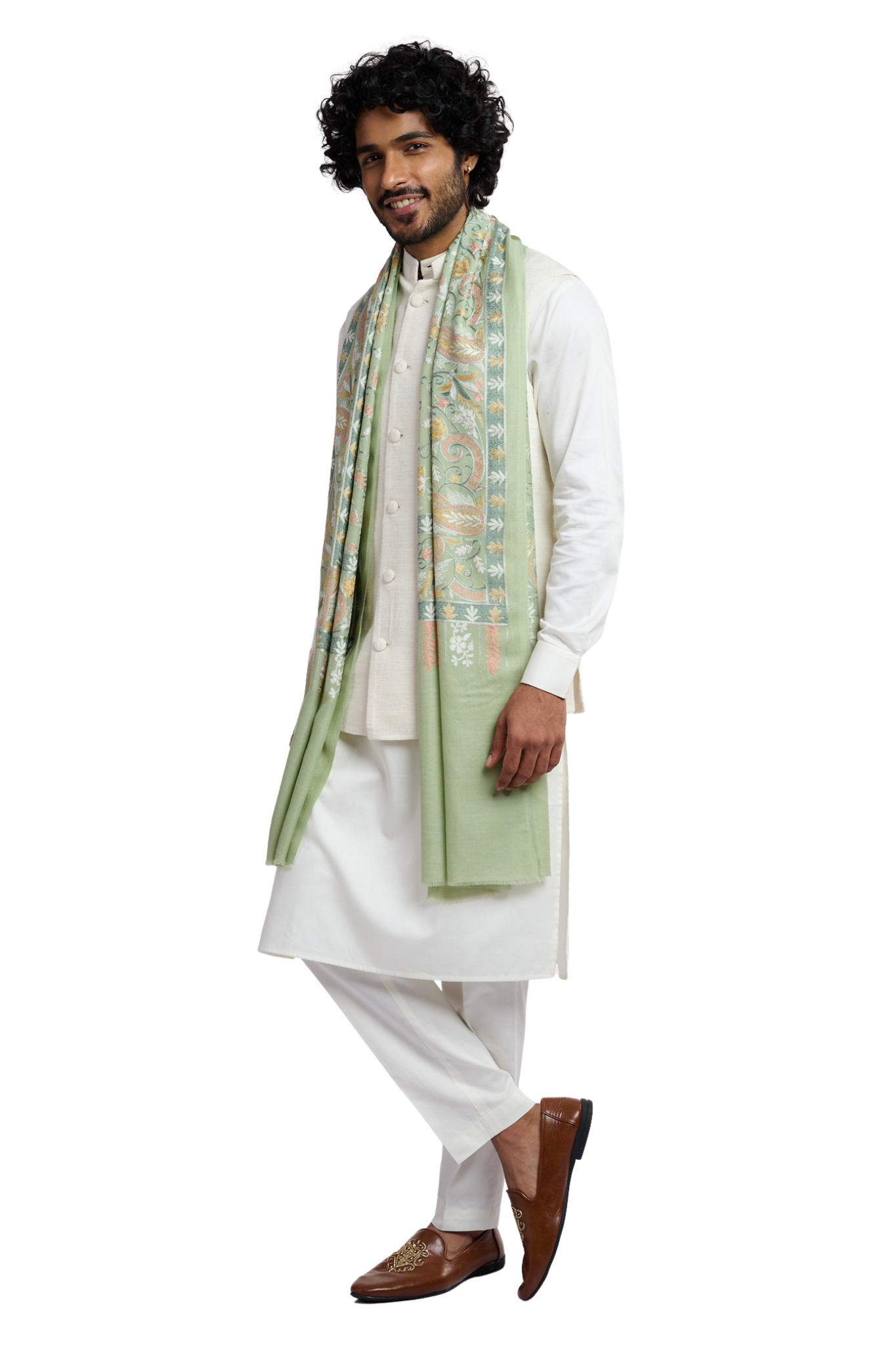 Men's Wool Silk Embroidered Stole