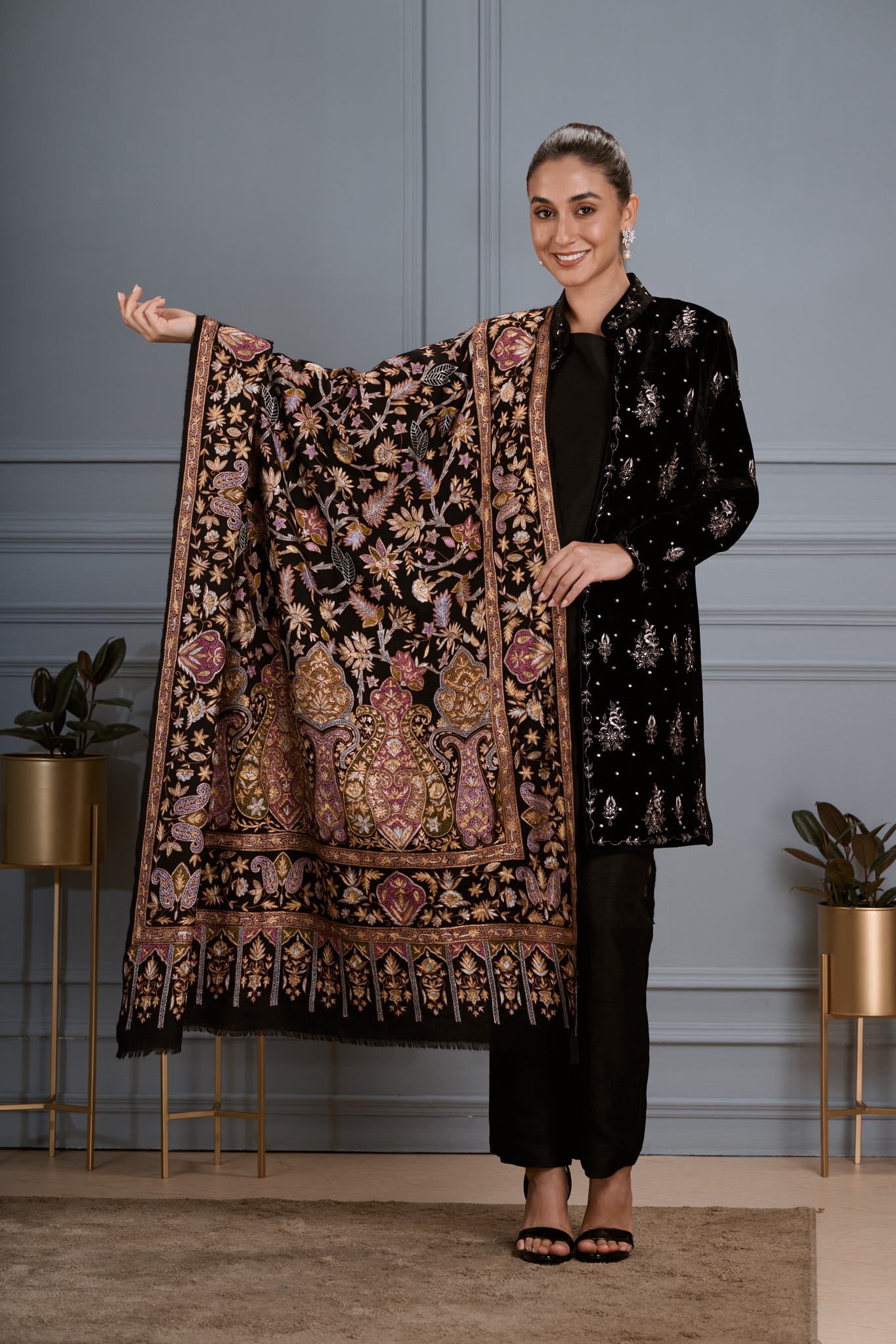 Heirloom Pure Pashmina Resham & Tilla Shawl