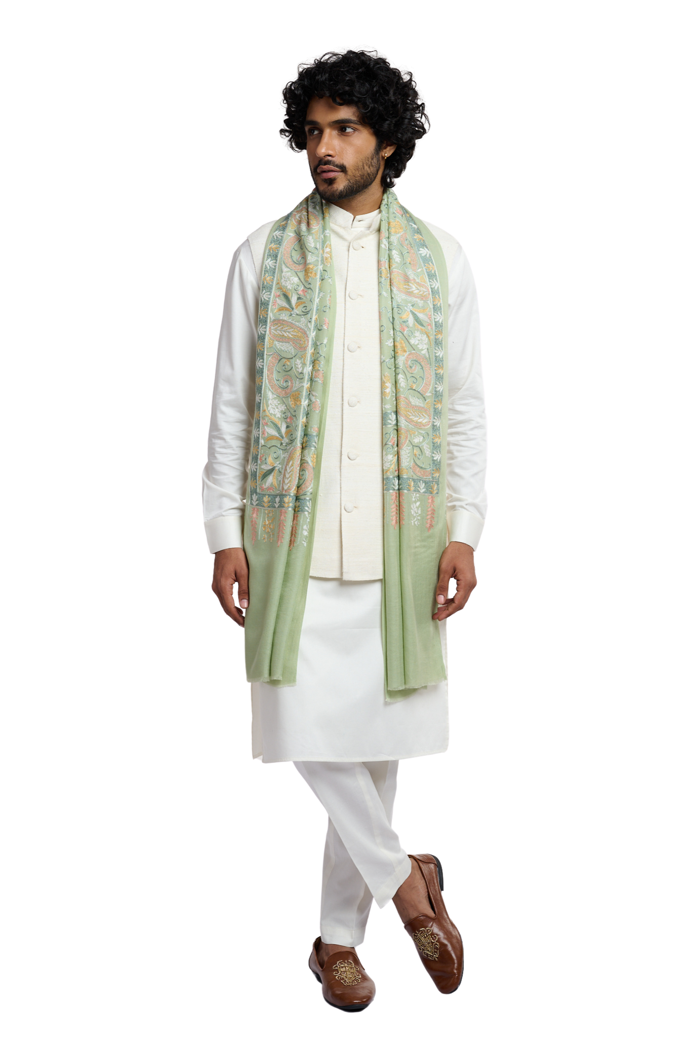 Men's Wool Silk Embroidered Stole