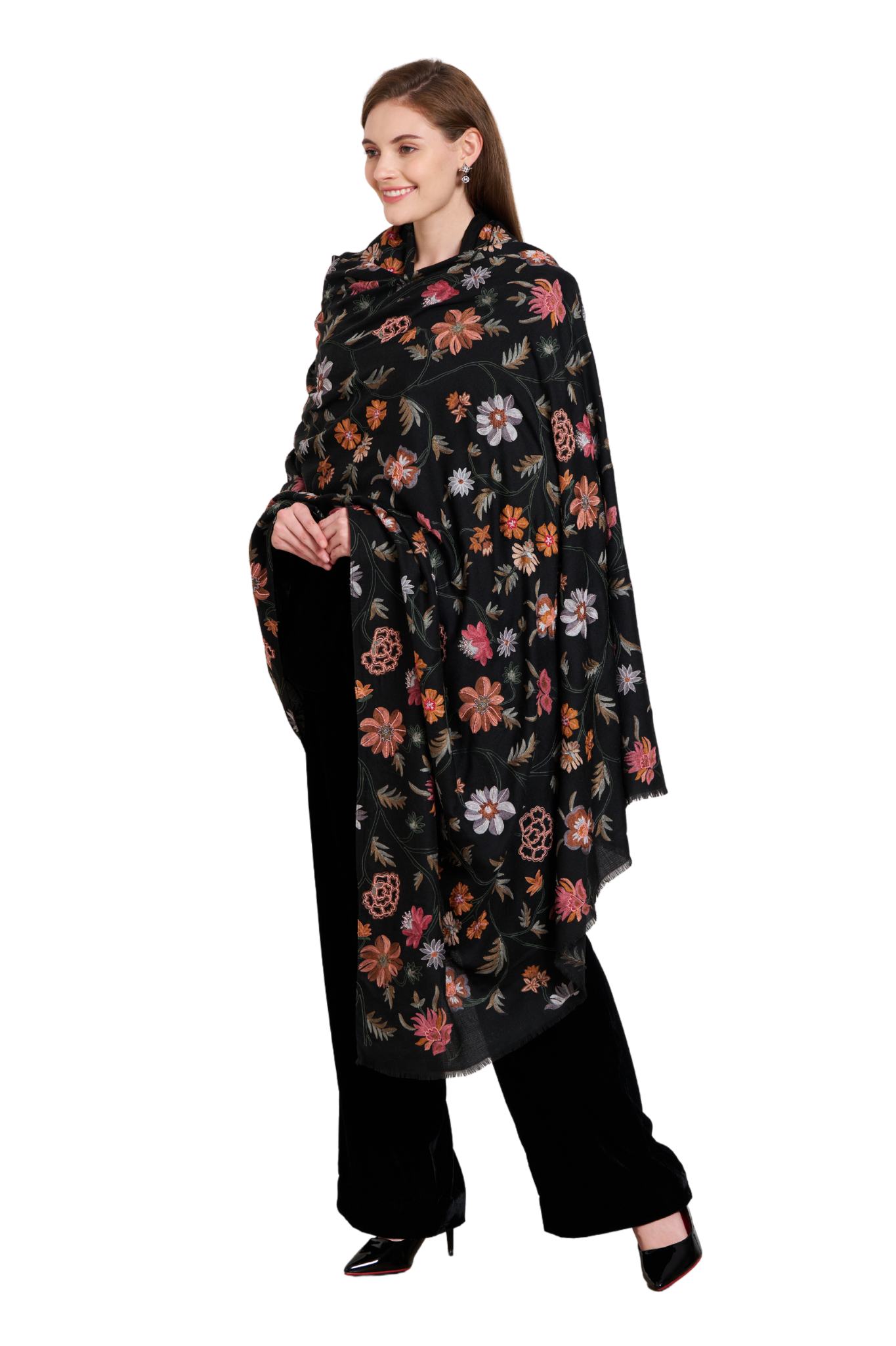 Blooming Floral Embroidered Cashmere Shawl