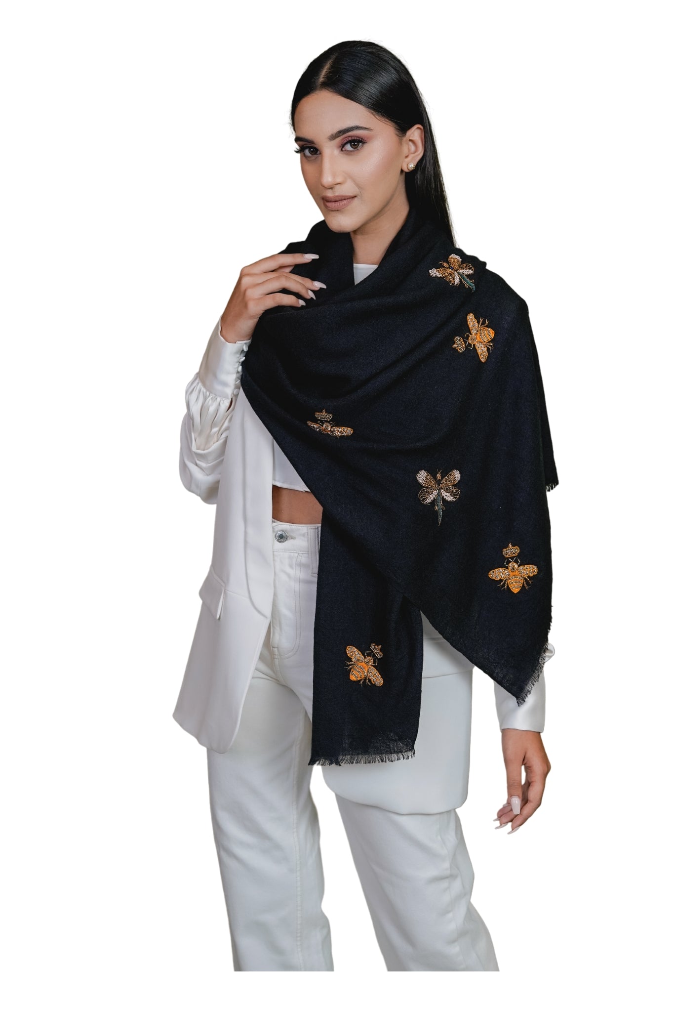 Buzzing Bees Embroidered Scarf