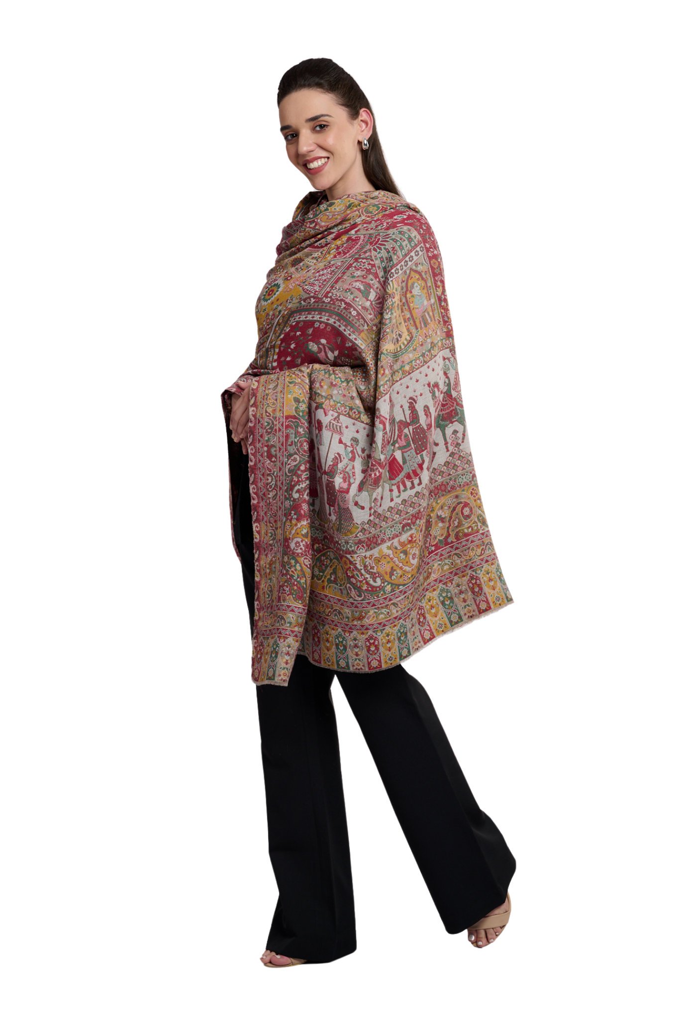 Women's Jaal Mughal Darbar Fine Wool Kaani Shawl