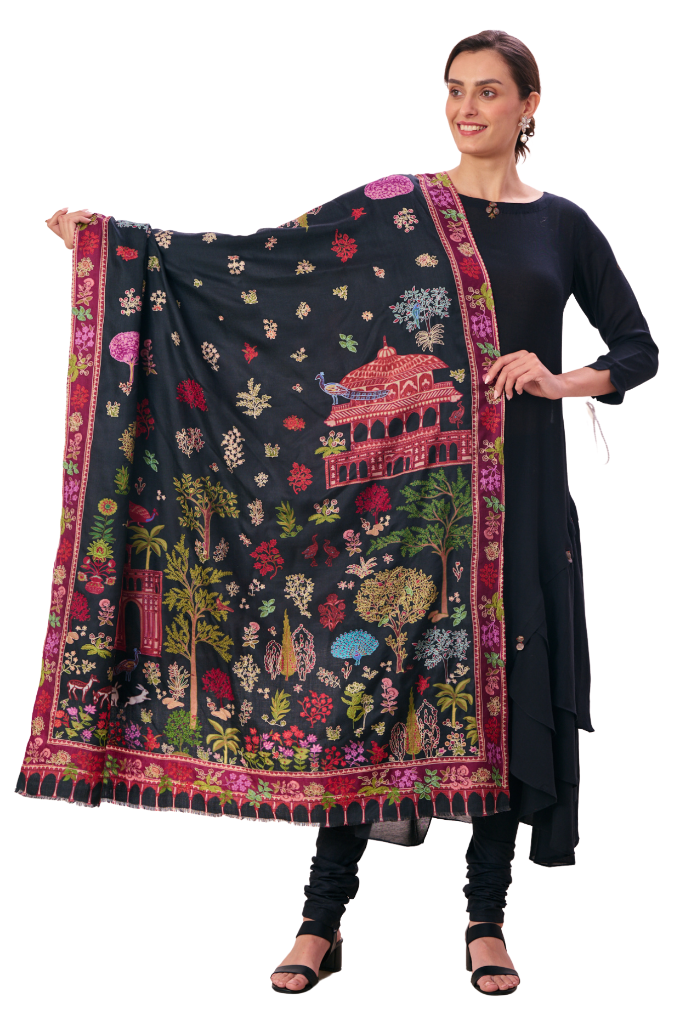 Women's Nizam Embroidered Kalamkari Shawl