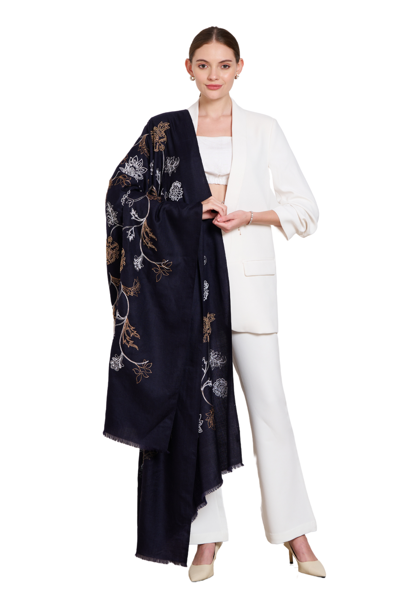 Timeless Floral Embroidered Cashmere Shawl