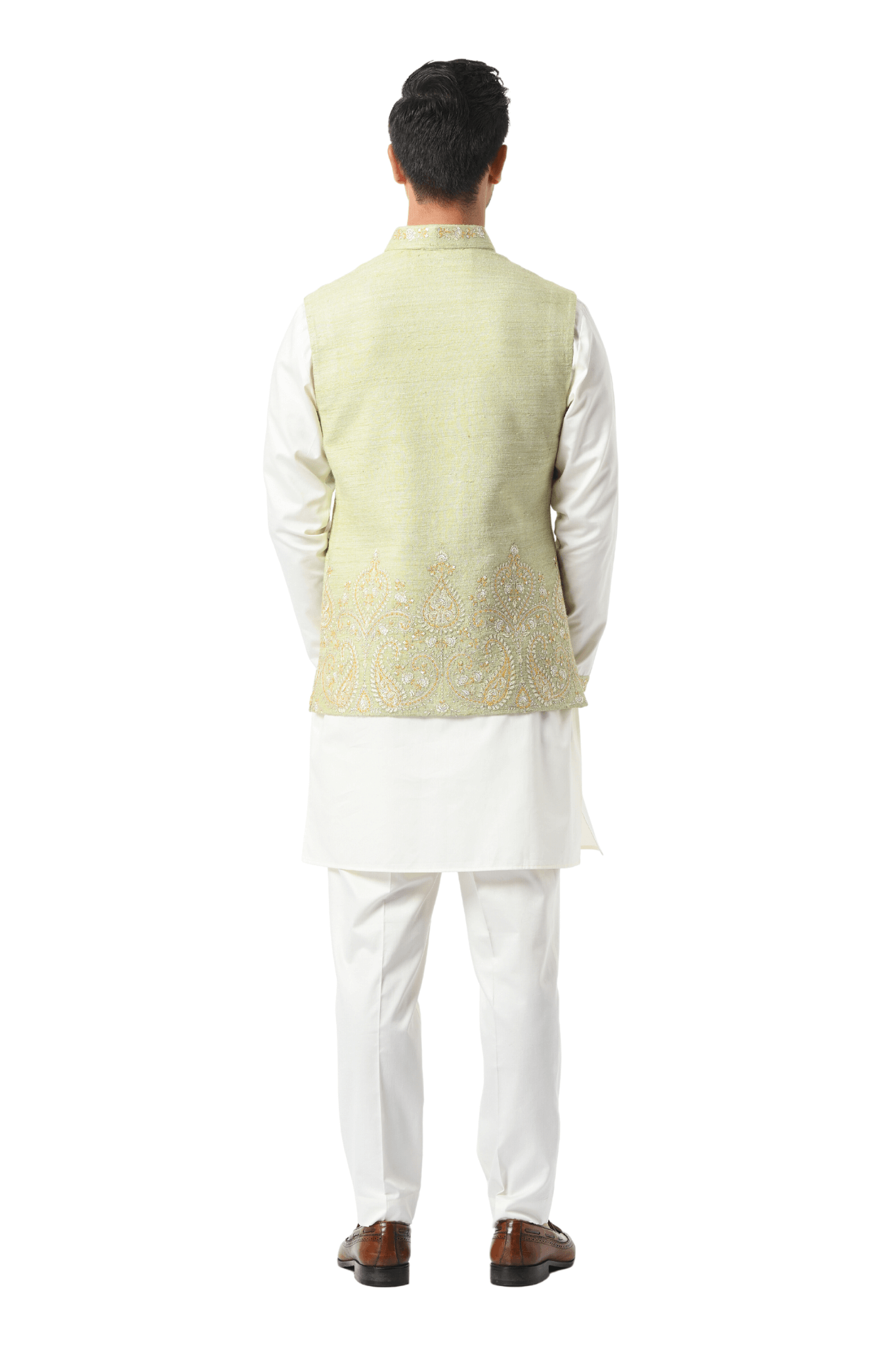 Embroidered Border Paisley Pure Silk Nehru Jacket