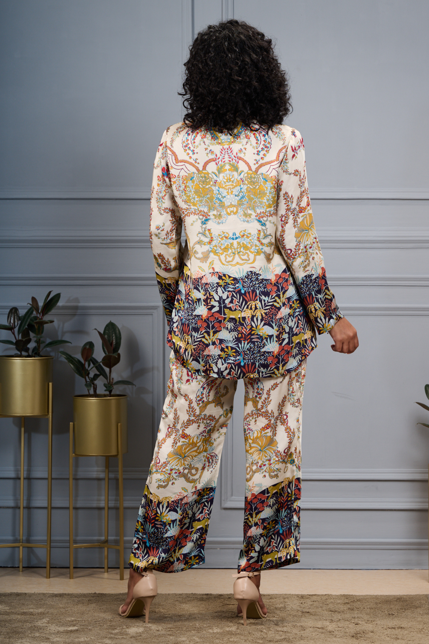 Silk Satin Safari Co-ord Set with Embroidered Highlights