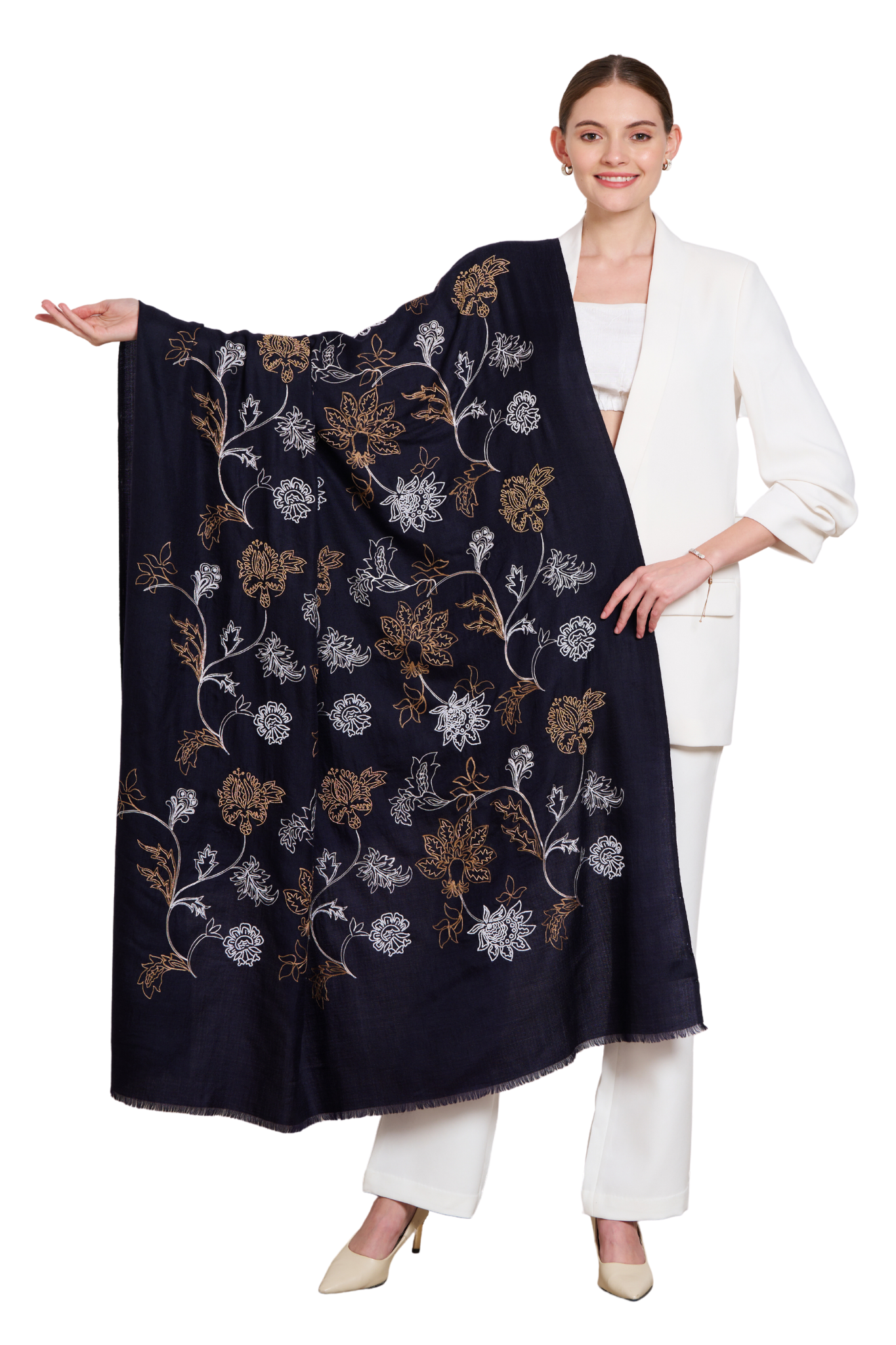Timeless Floral Embroidered Shawl