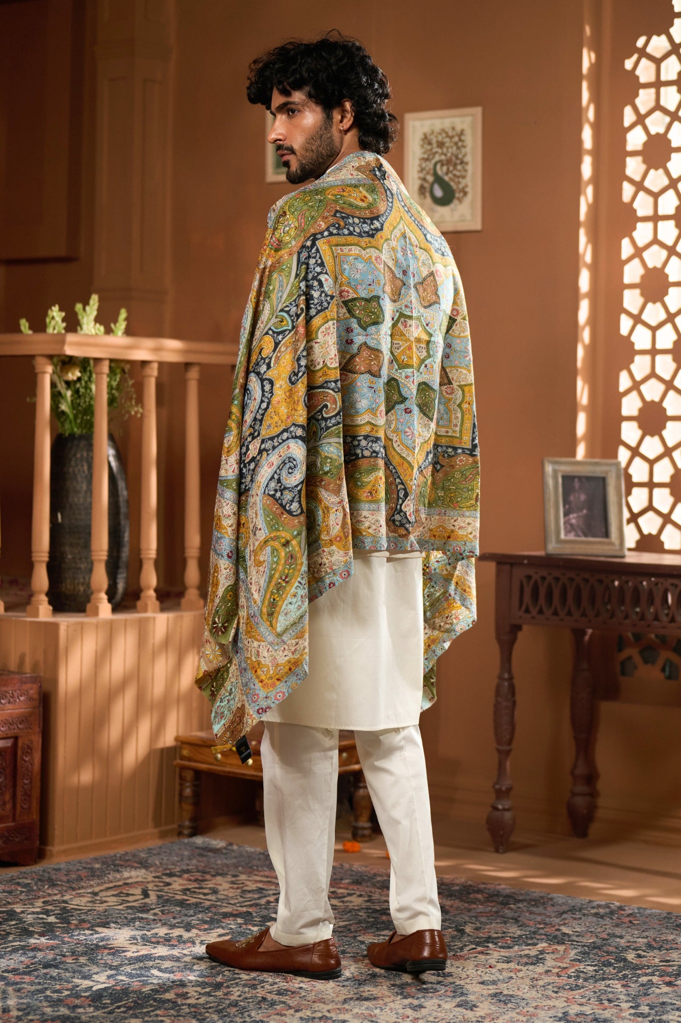 Taroob Super Fine Kashmiri Wool Kalamkar Stole