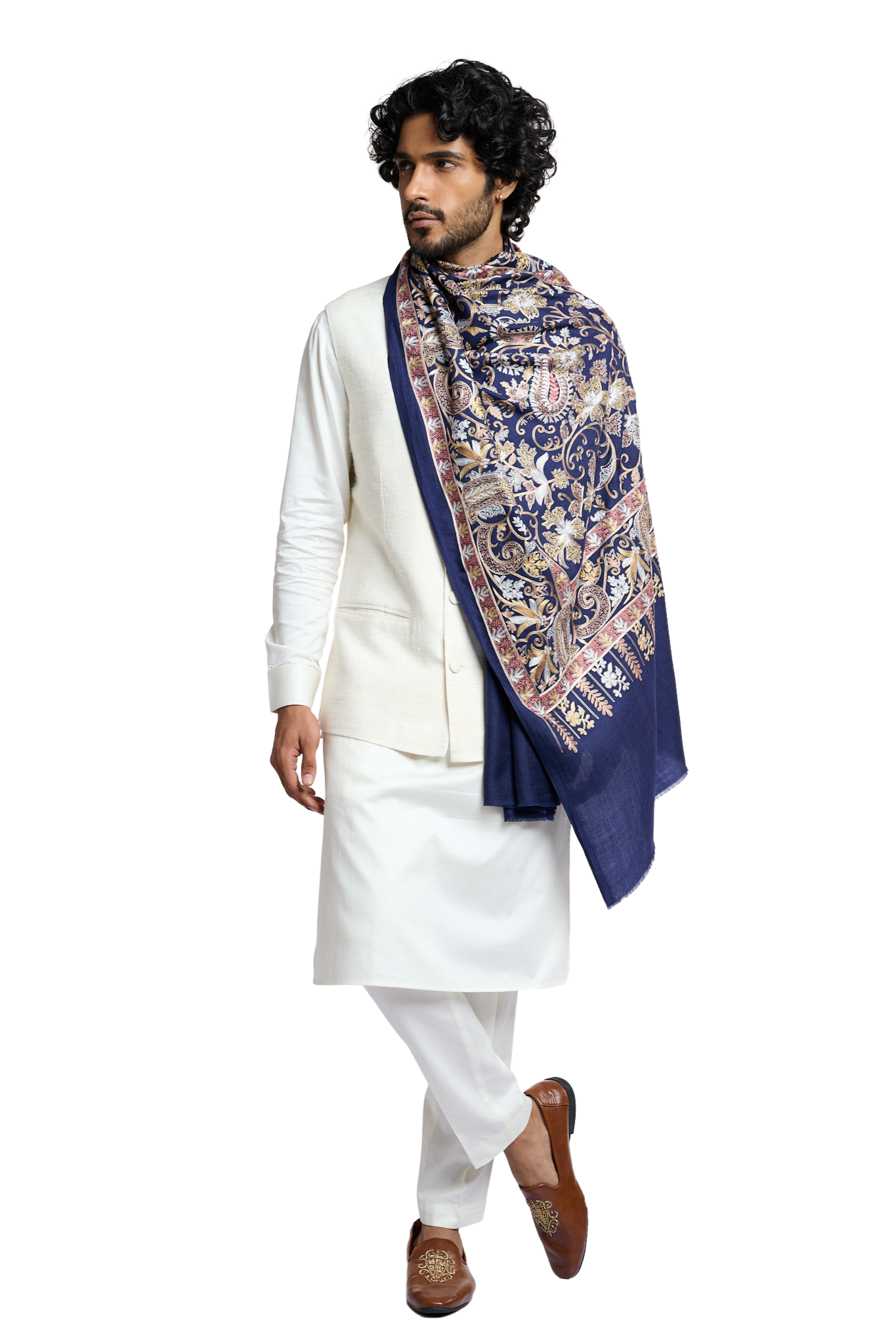 Men's Wool Silk Embroidered Stole