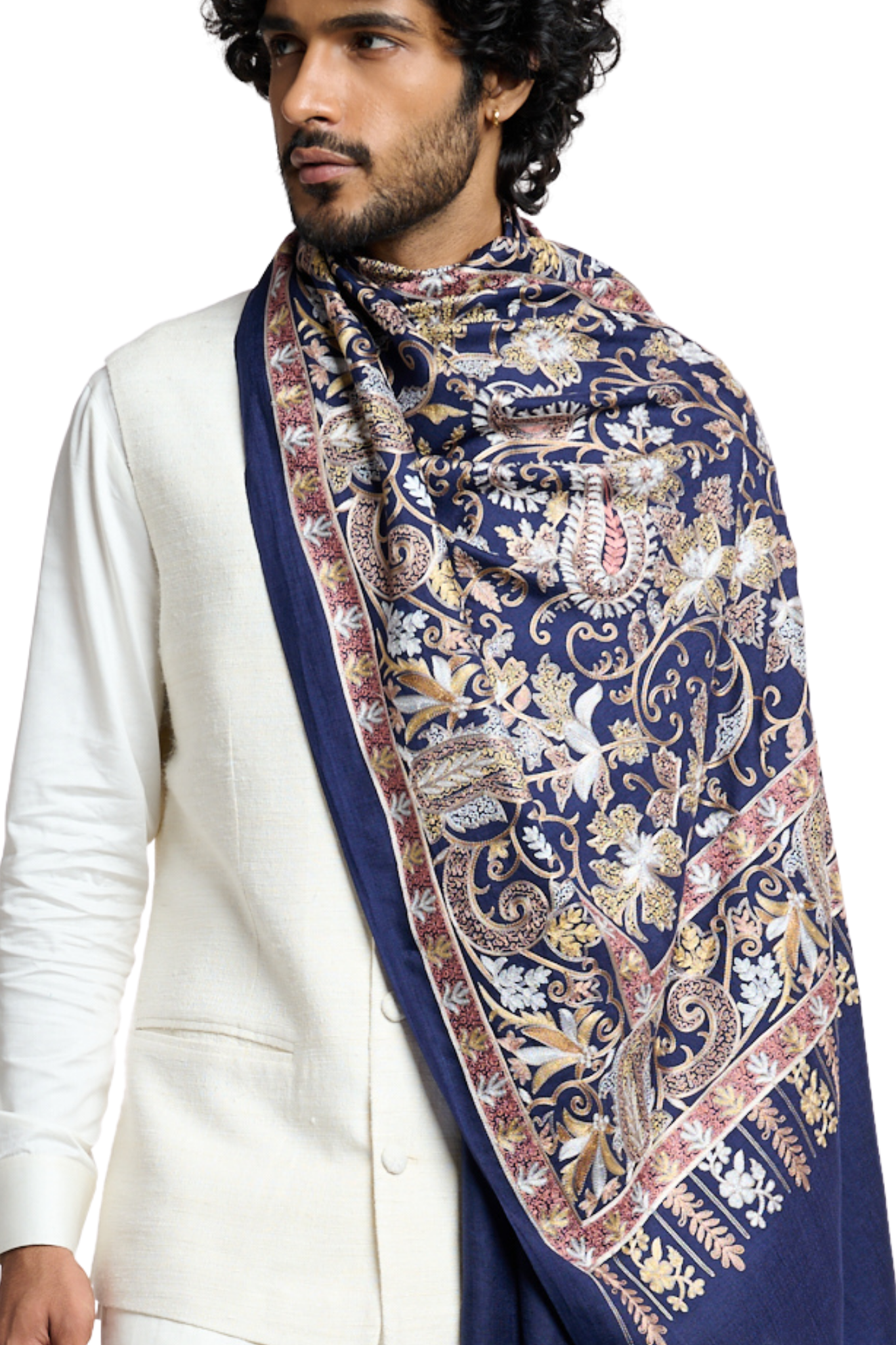 Men's Wool Silk Embroidered Stole