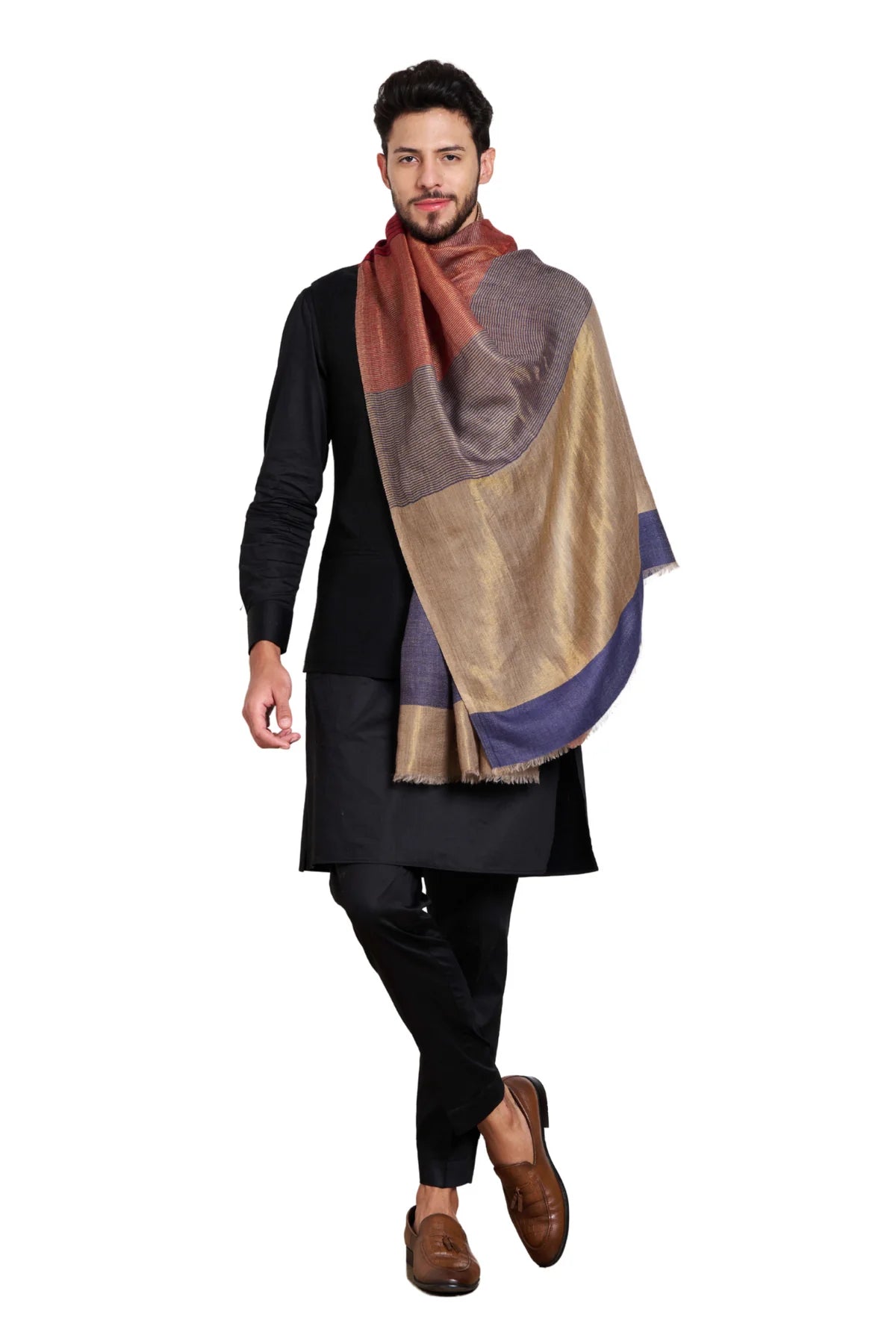 His & Her Gift Set of Women's Kalamkari Shawl & Men's Zari Stole