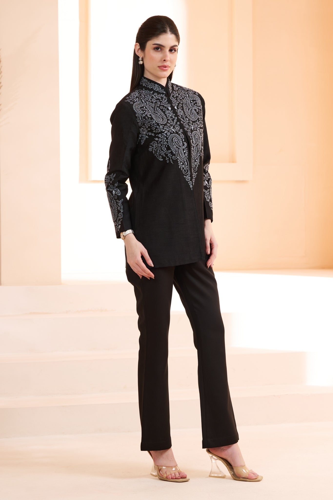 Sozni Embroidered Silk Women Blazer