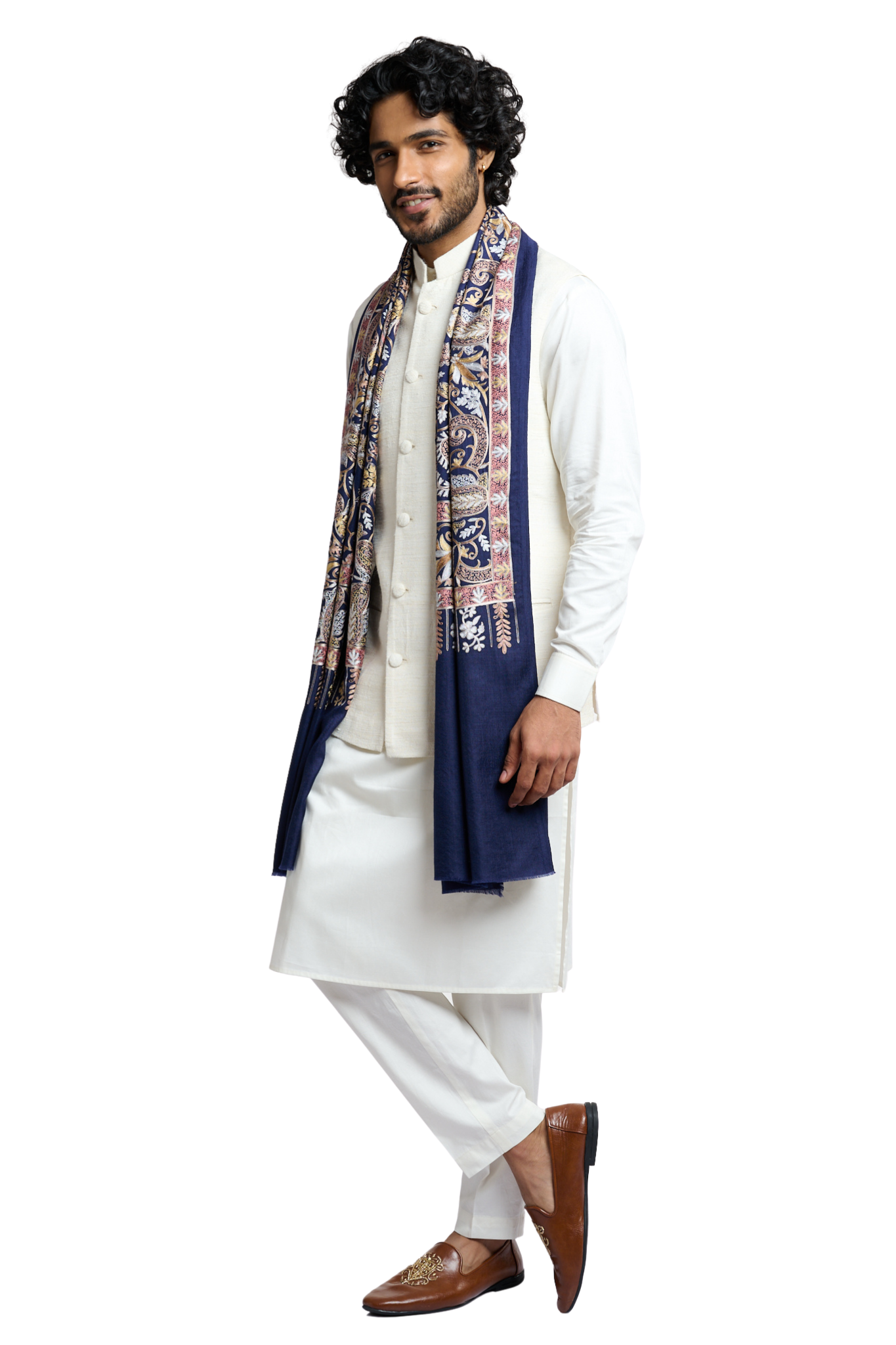 Men's Wool Silk Embroidered Stole