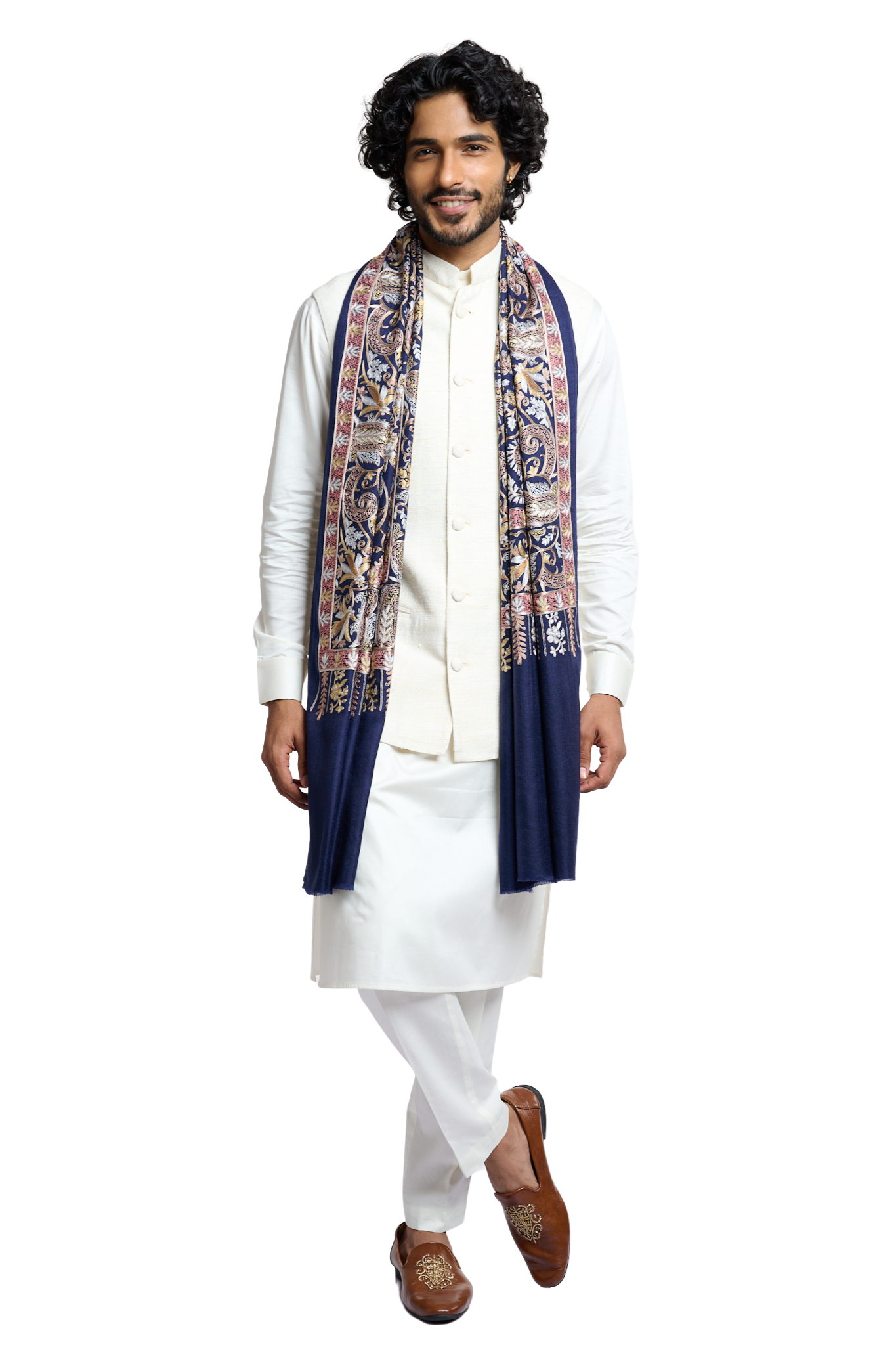 Men's Wool Silk Embroidered Stole