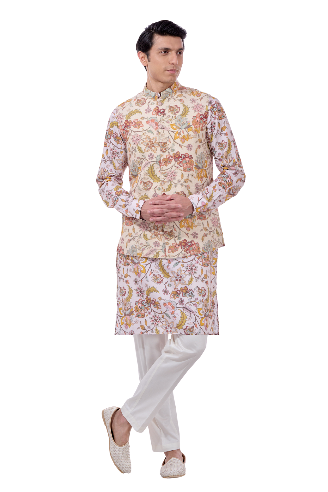 Raw Silk Embroidered Bandi & Kurta Pajama Set