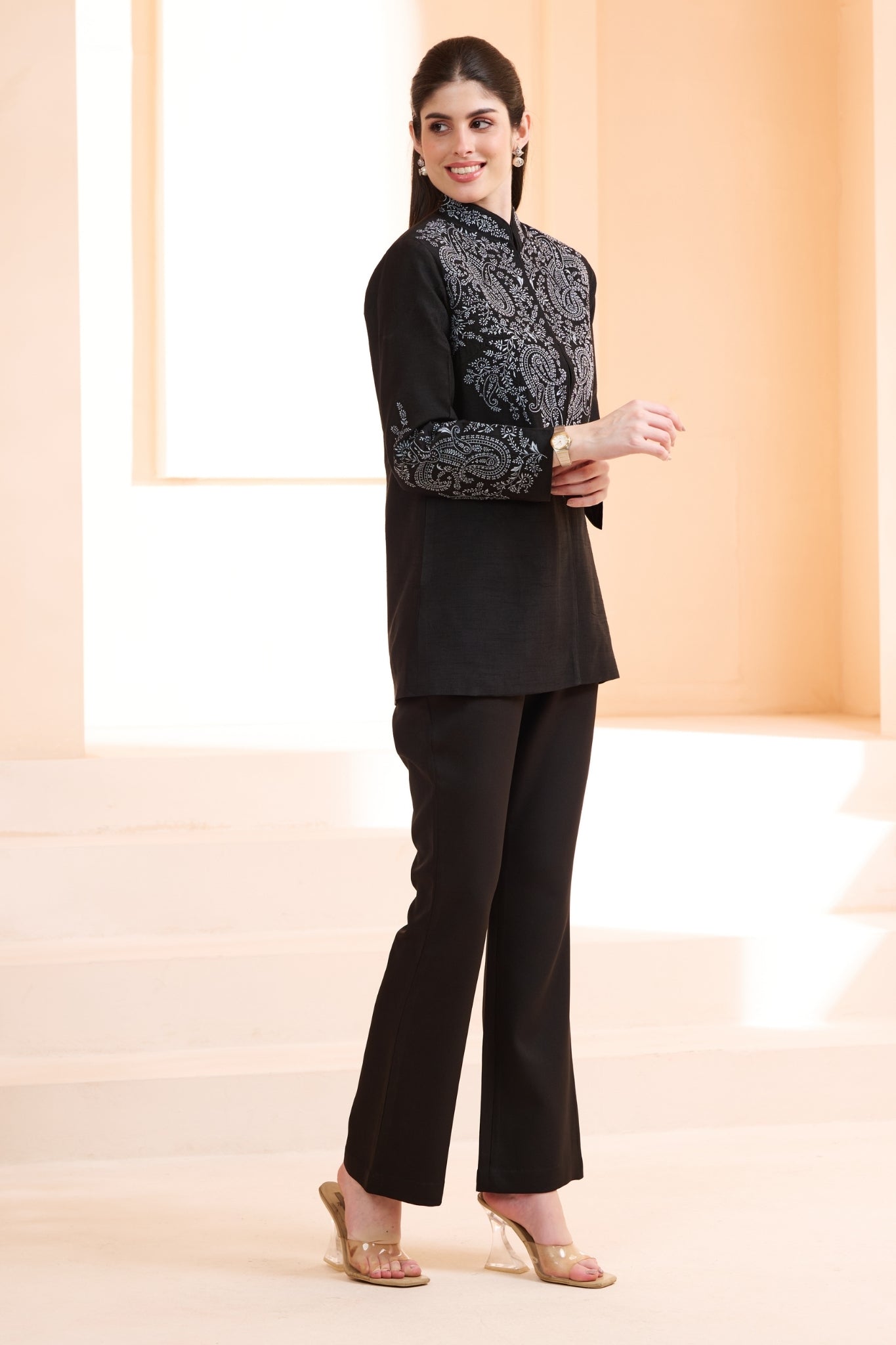 Sozni Embroidered Silk Women Blazer