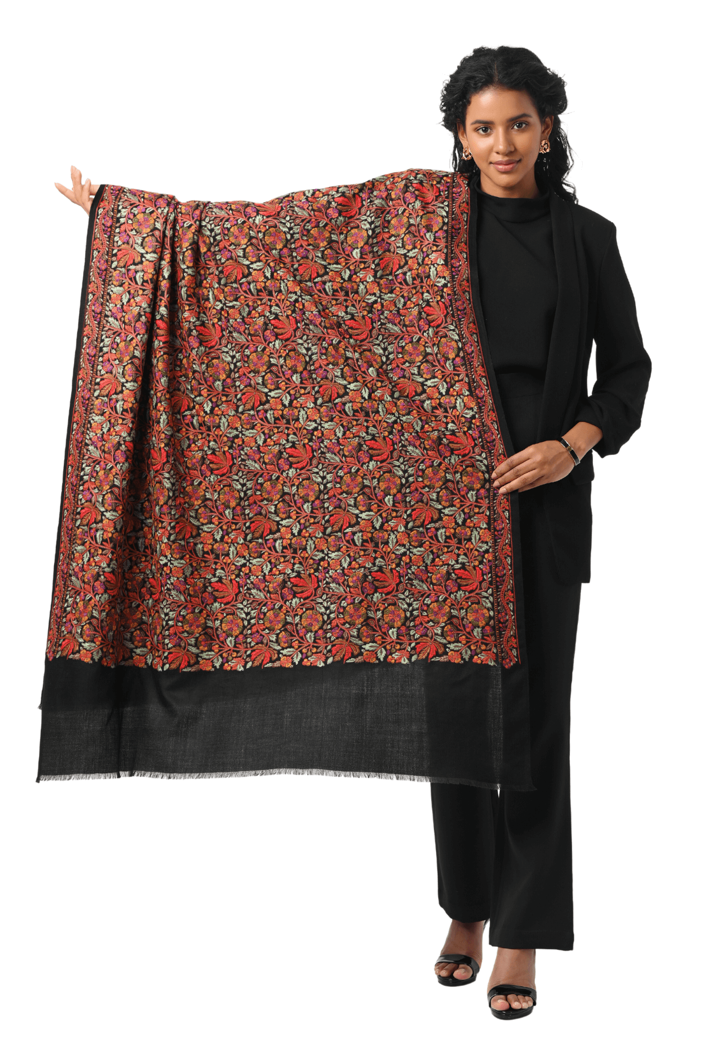 Floral Embroidered Pashmina Wool Shawl