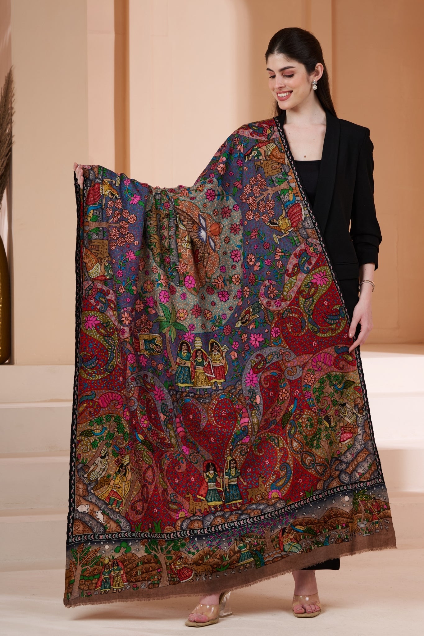 Heirloom Kalamkari Pichwai Ras-Leela Pure Pashmina Shawl