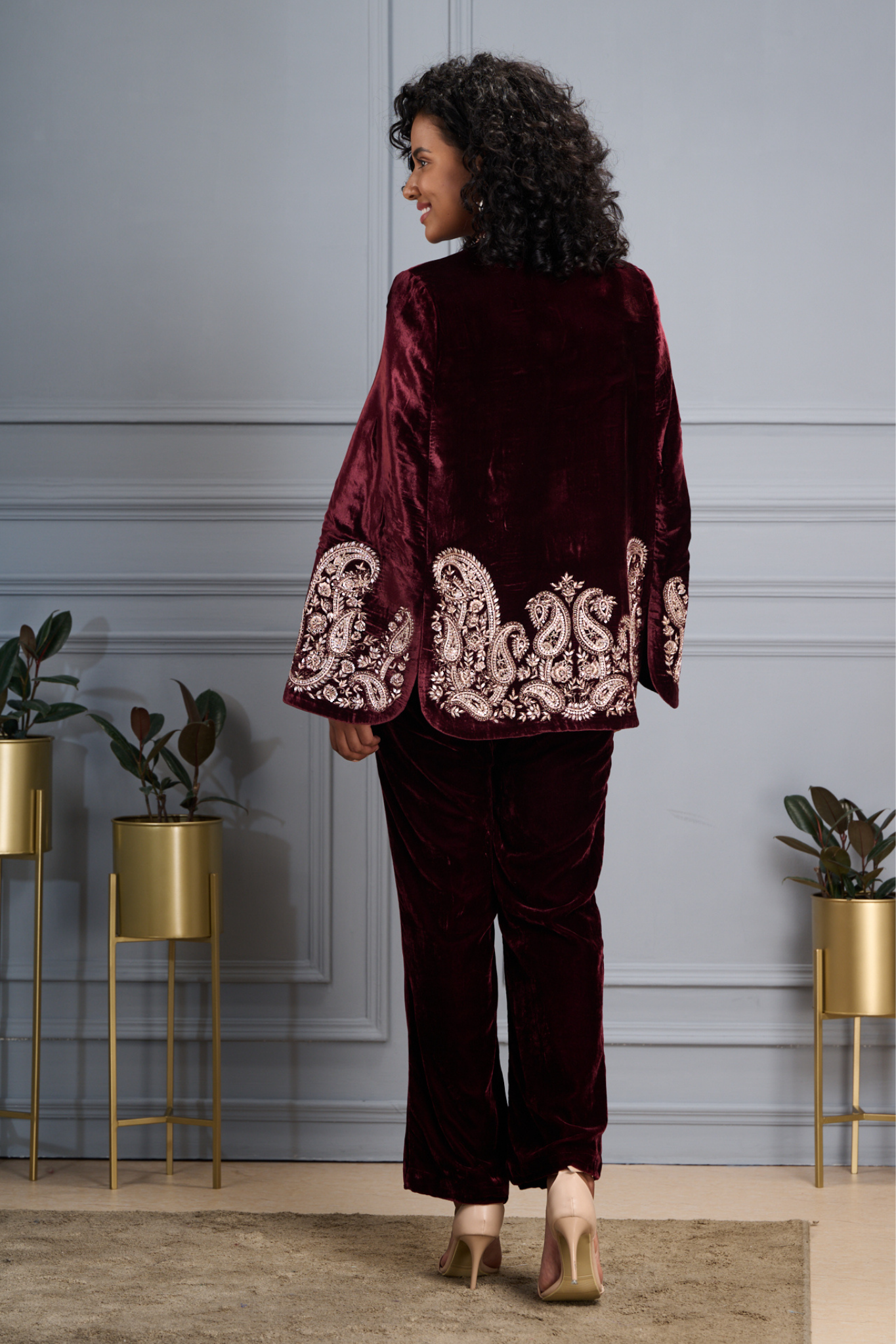 Hand Embellished Paisley Velvet Cape