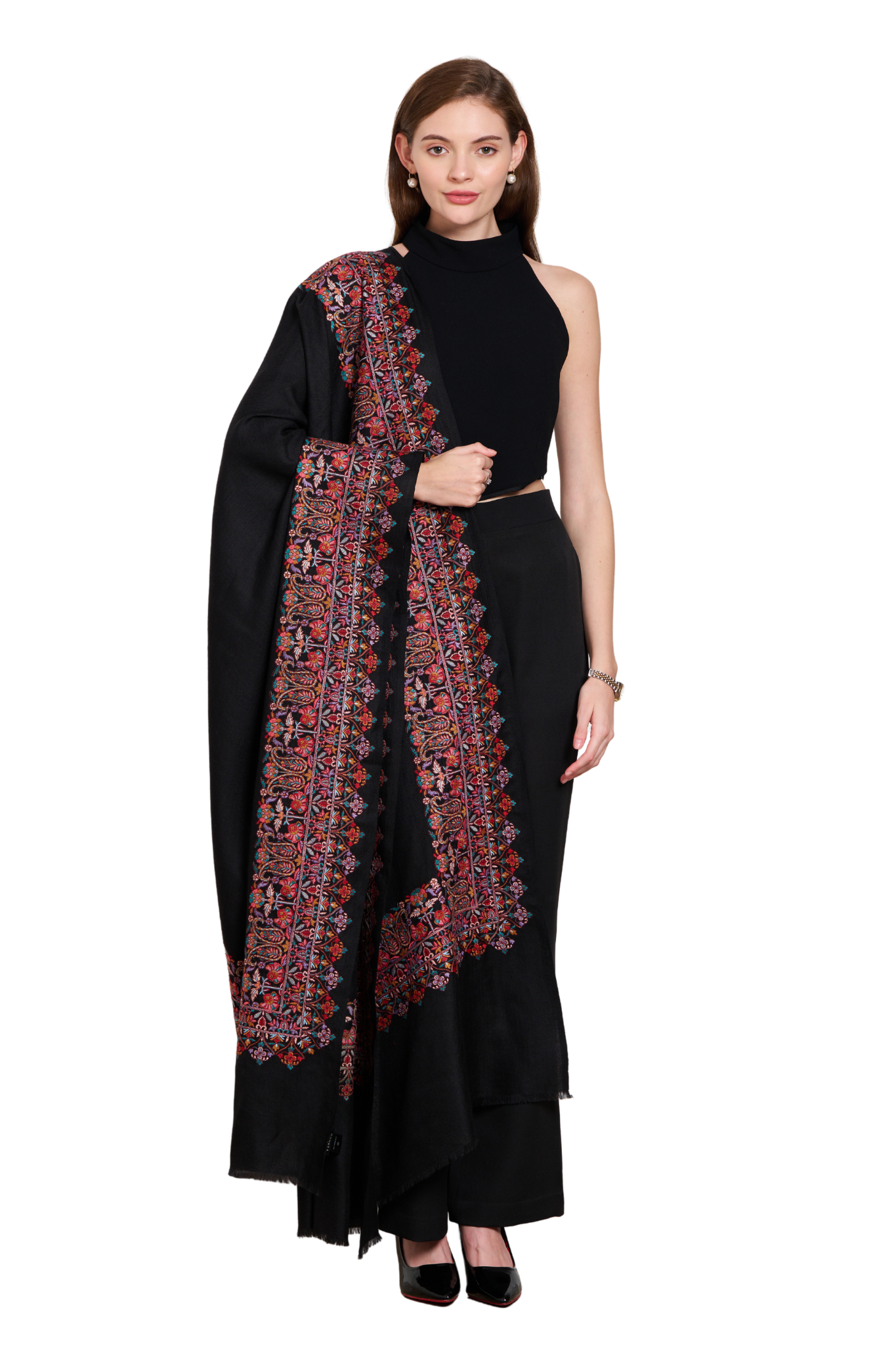 Embroidered Border Paisley Women's Shawl
