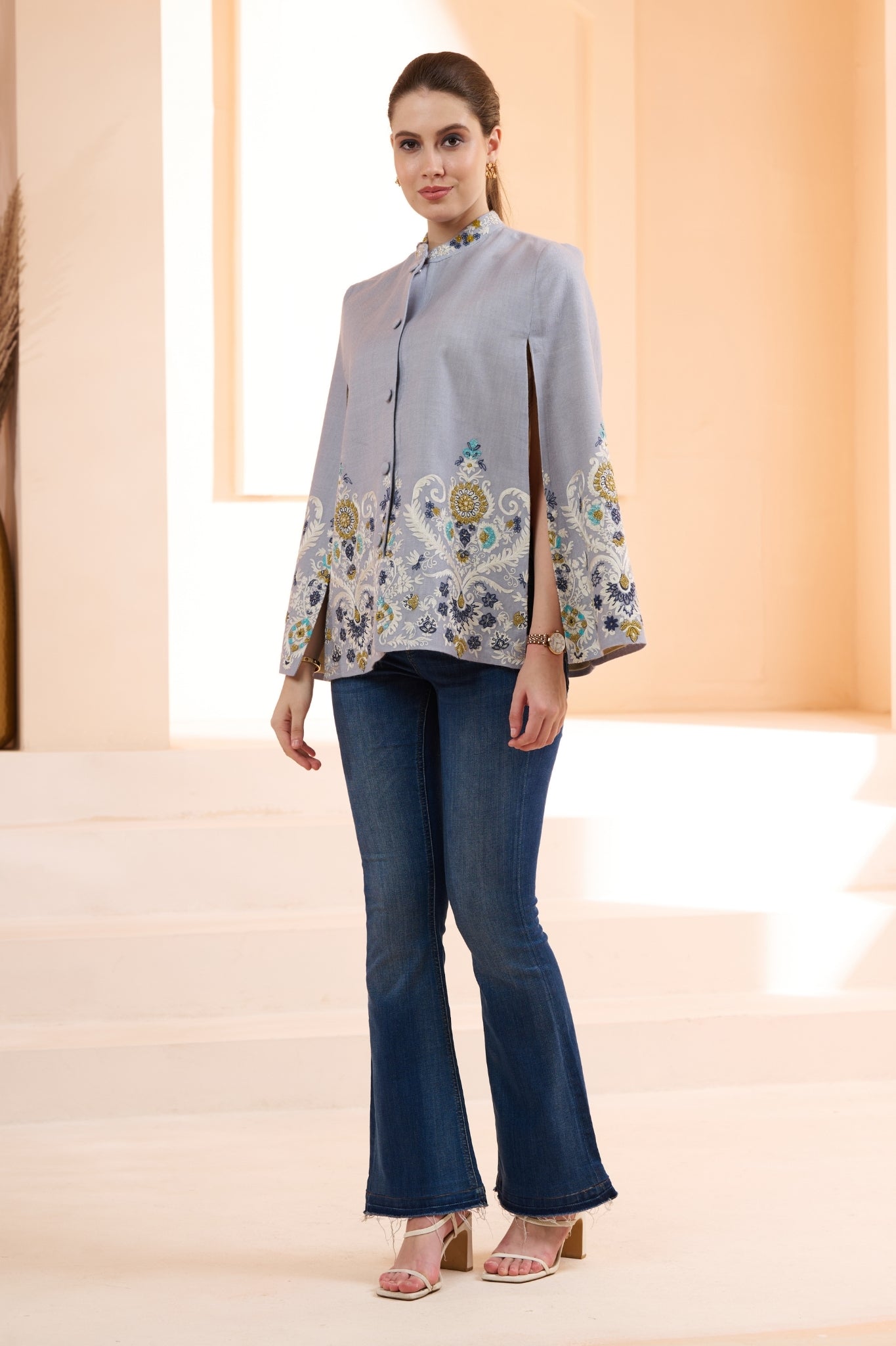 Floral Damask Embroidered Cape