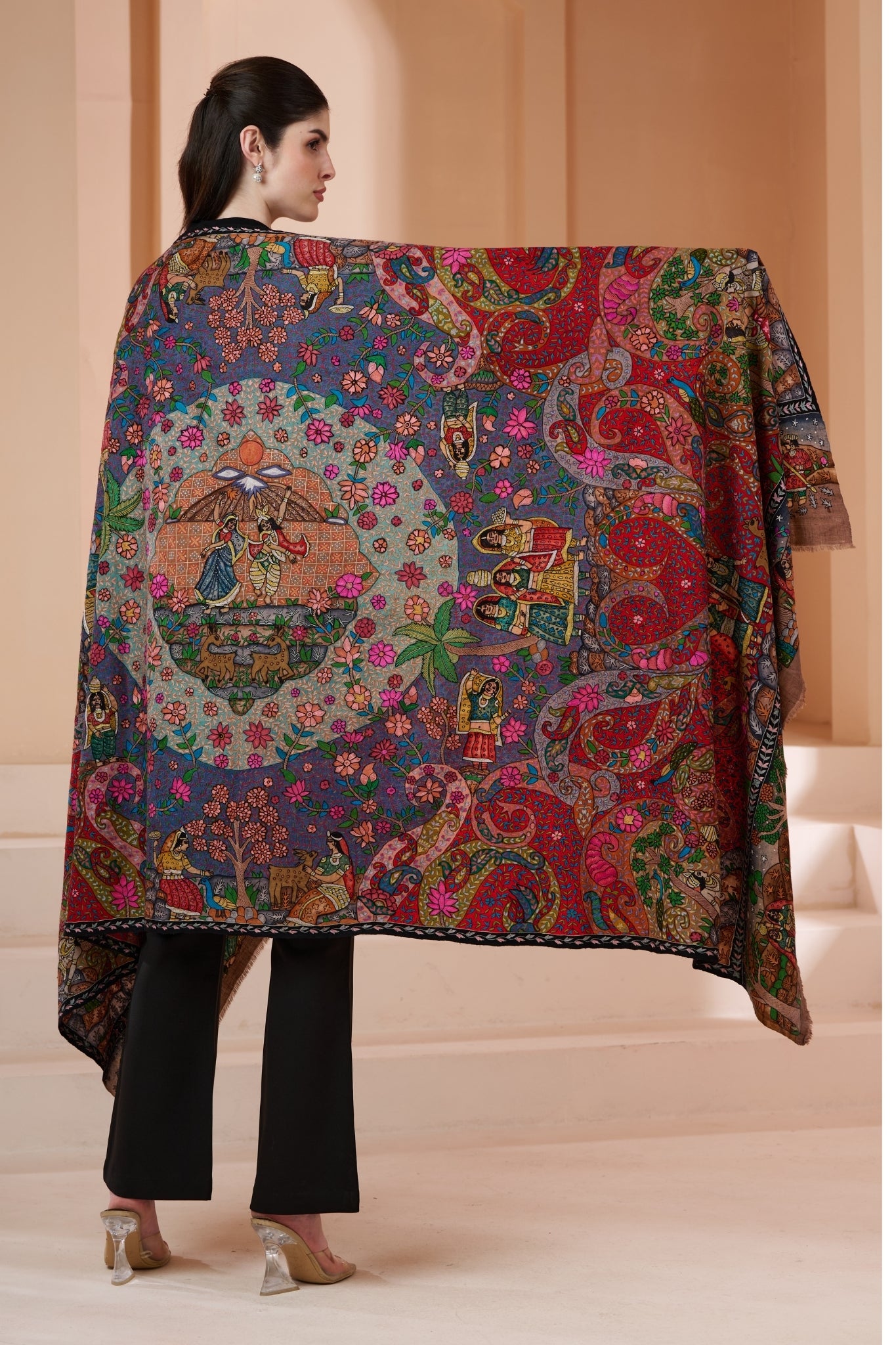 Heirloom Kalamkari Pichwai Ras-Leela Pure Pashmina Shawl