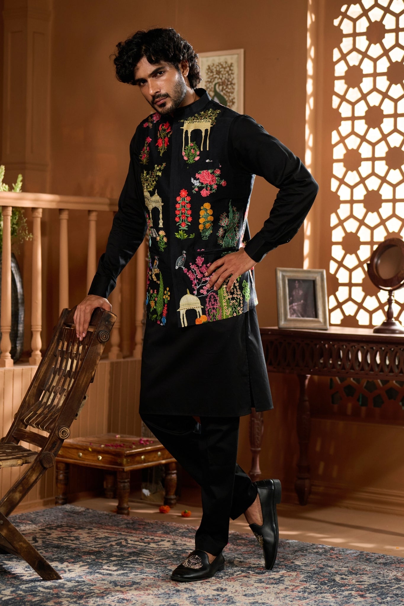 Taroob Darbar-e-Rooh Kalamkari Nehru Jacket