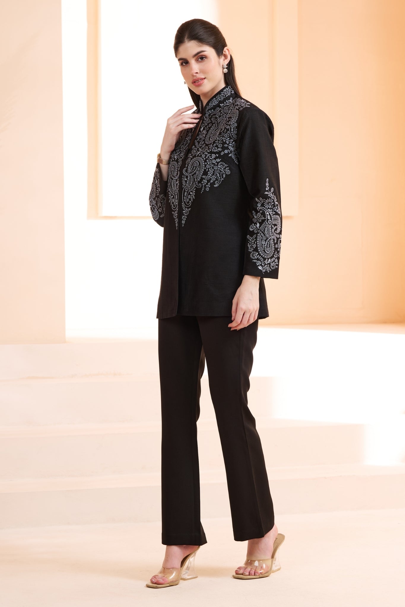 Sozni Embroidered Silk Women Blazer