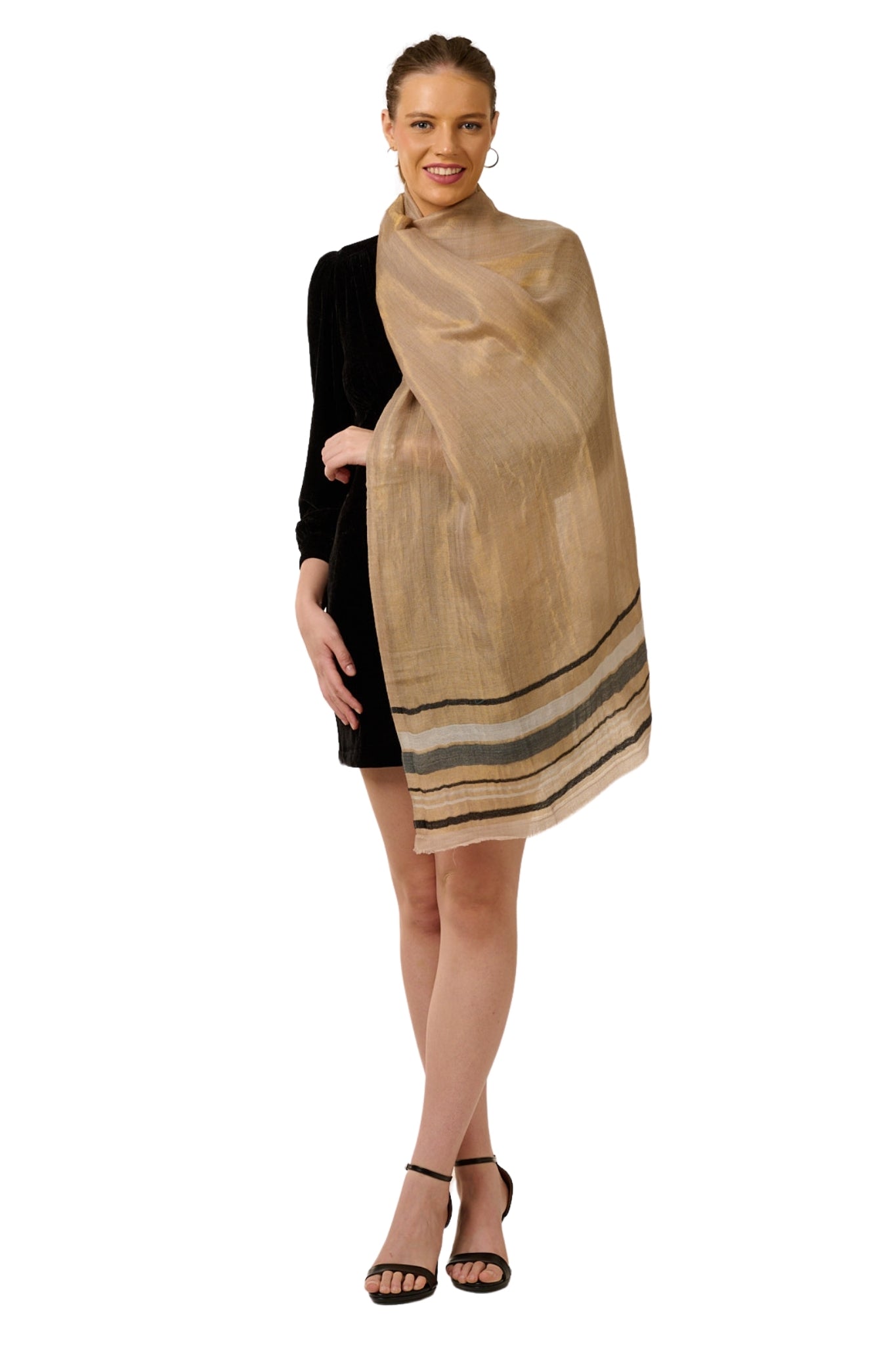 Taroob Bold Border Striper Wool Zari Stole