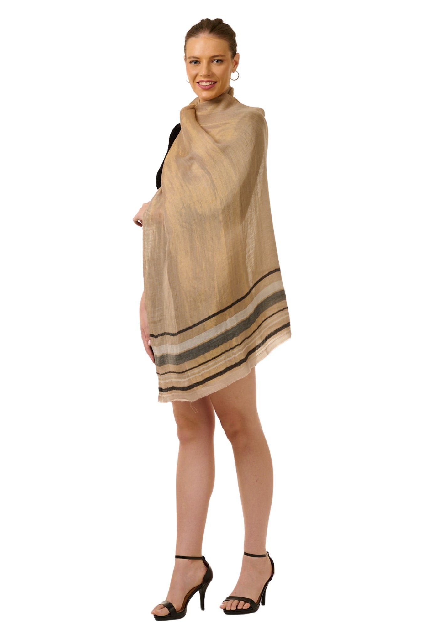 Taroob Bold Border Striper Wool Zari Stole