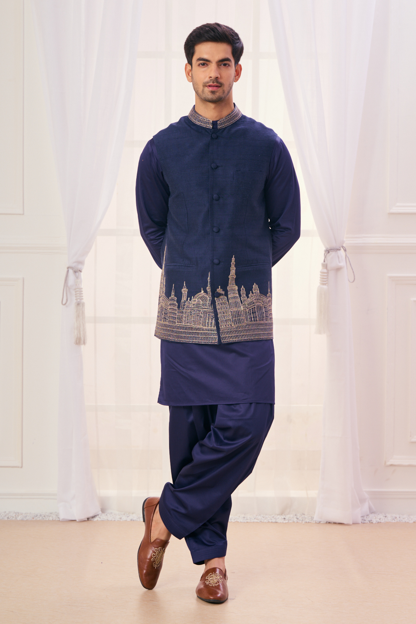 Raj-Mahal Embroidered Silk Nehru Jacket